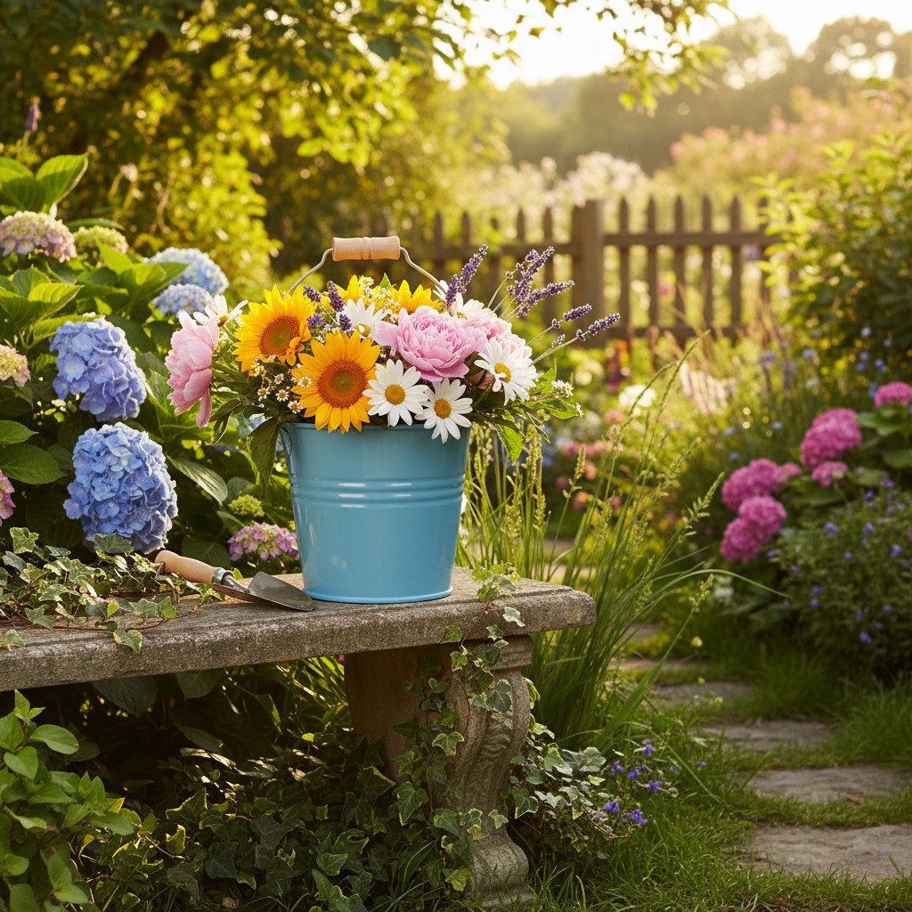 Viana Übertopf Deko Eimer Metall Holzgriff Blumentopf Blau Maritim 16cm 2er, 2 Stück