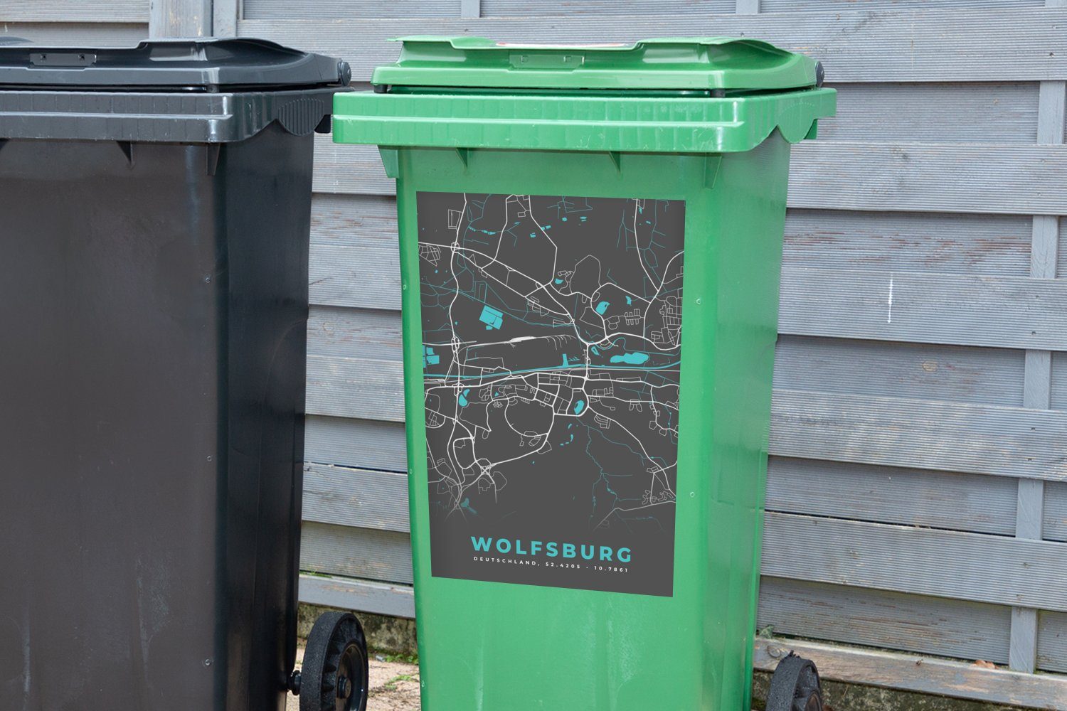 - - Karte Sticker, Container, Stadtplan Abfalbehälter Blau St), (1 - Karte Deutschland - Wandsticker Mülleimer-aufkleber, Wolfsburg MuchoWow Mülltonne, -