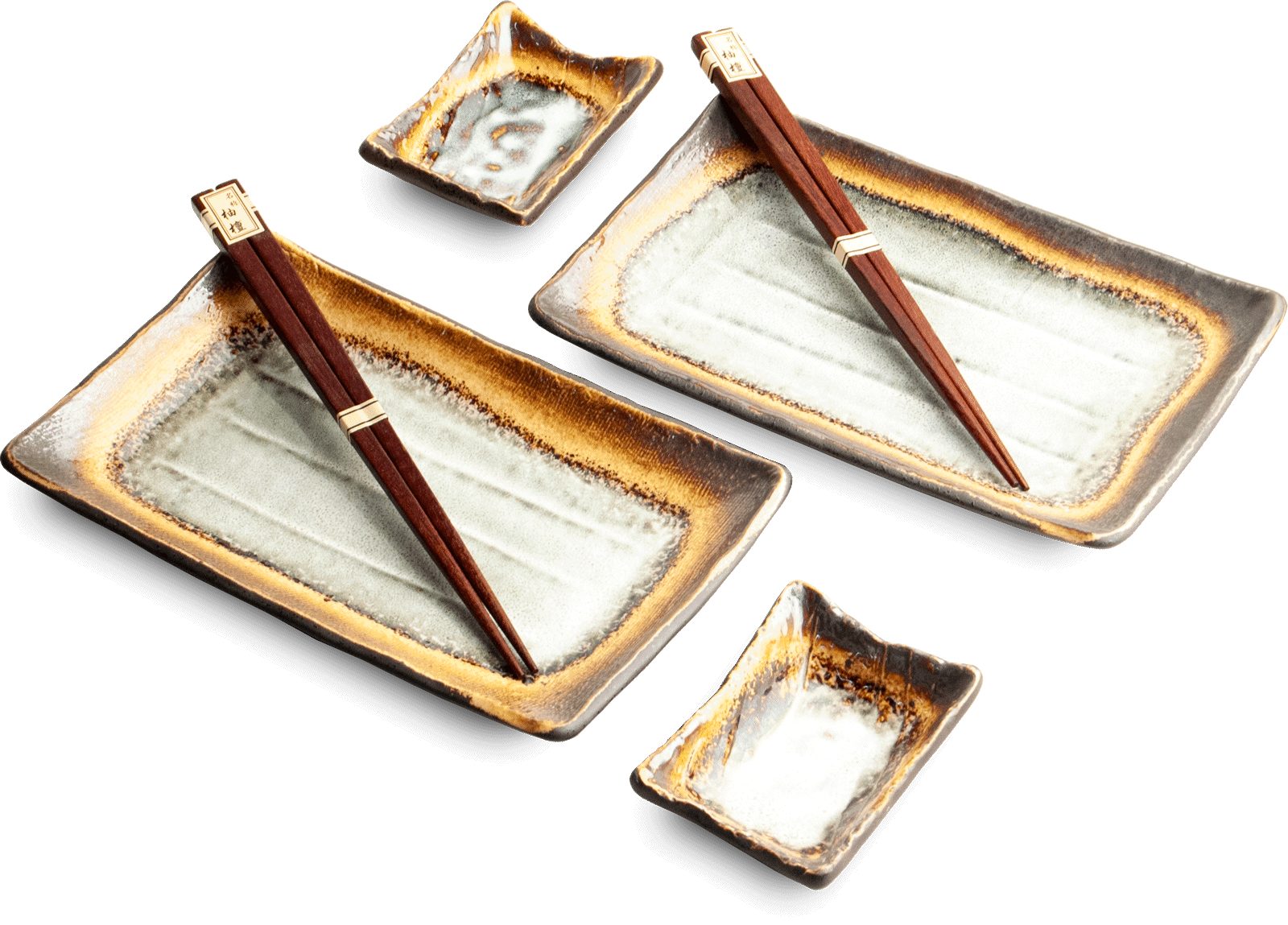 WestCraft Sushiteller SUSHI TELLER SET, Sushi Geschirr Set, Mehrteiliges Sushi-Set, (6 St), für 2 Personen Sushi-Teller, Schalen und Essstäbchen versch. Designs