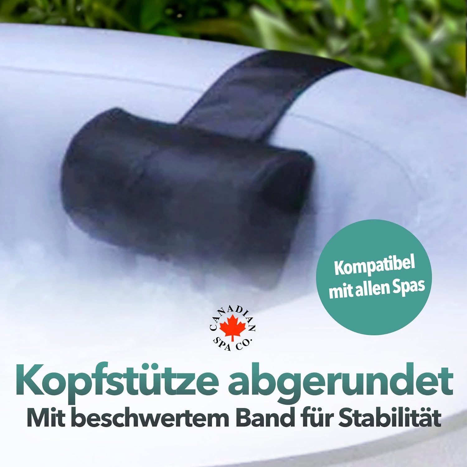 Canadian Spa GmbH Whirlpoolsitz Kopfstütze - schwarz (Rund), Beschwert, Universal für jeden Whirlpool, 29 cm lang, 14 cm breit.