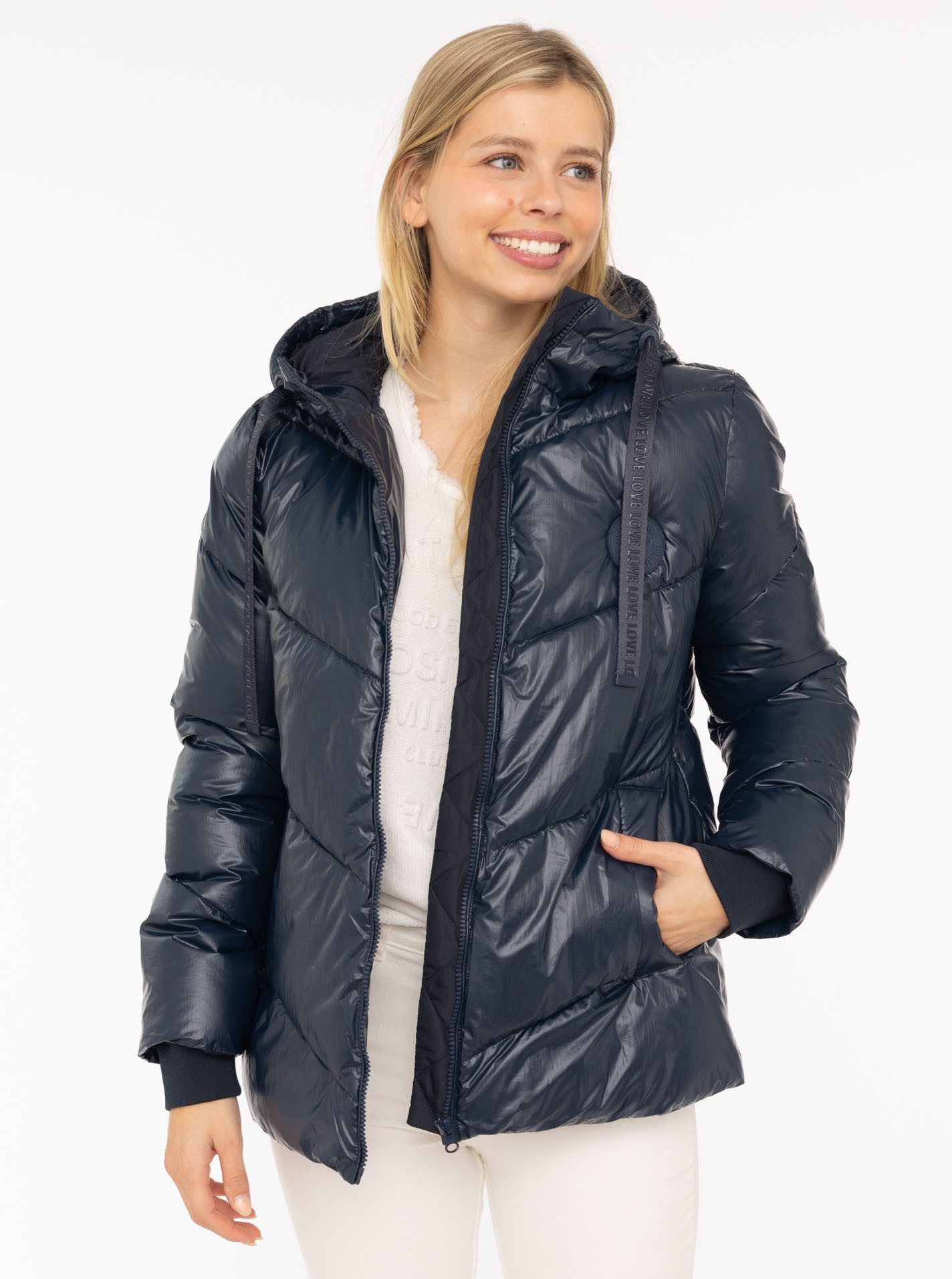 Zwillingsherz Steppjacke "Zwillingsherz" glänzend, Kapuze, Herzchen-Prägung günstig online kaufen