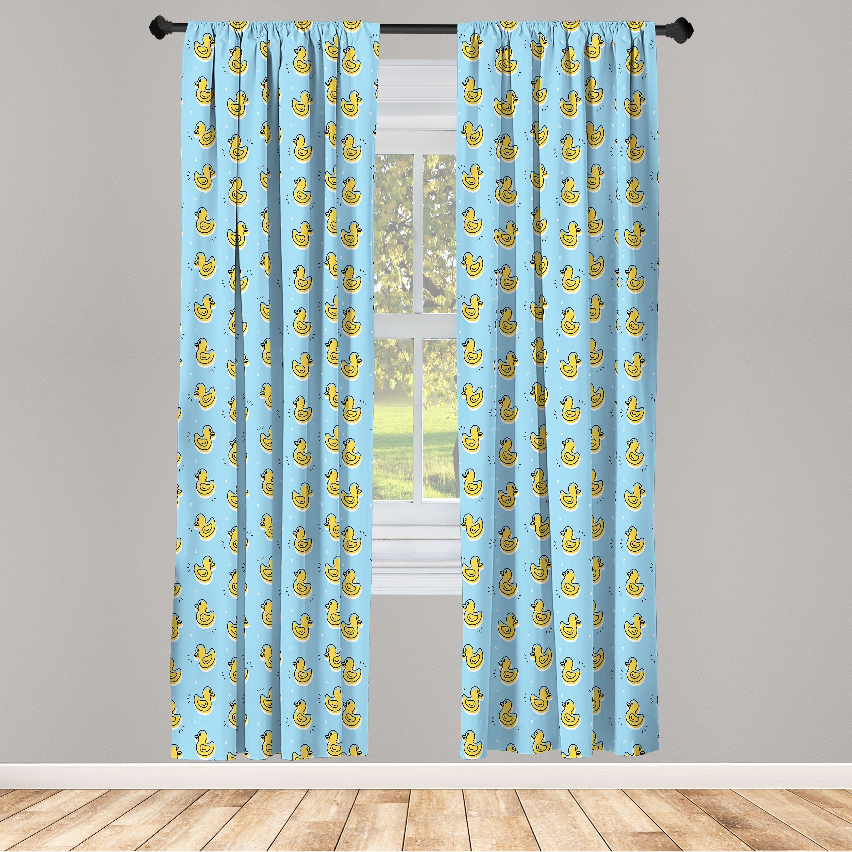 Gardine Vorhang für Wohnzimmer Schlafzimmer Dekor, Abakuhaus, Microfaser, Gelber Vogel Spielzeug-Ente Muster