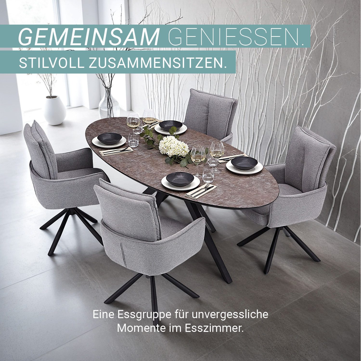 Homestyle4u Essgruppe Esstisch oval mit 4 günstig online kaufen