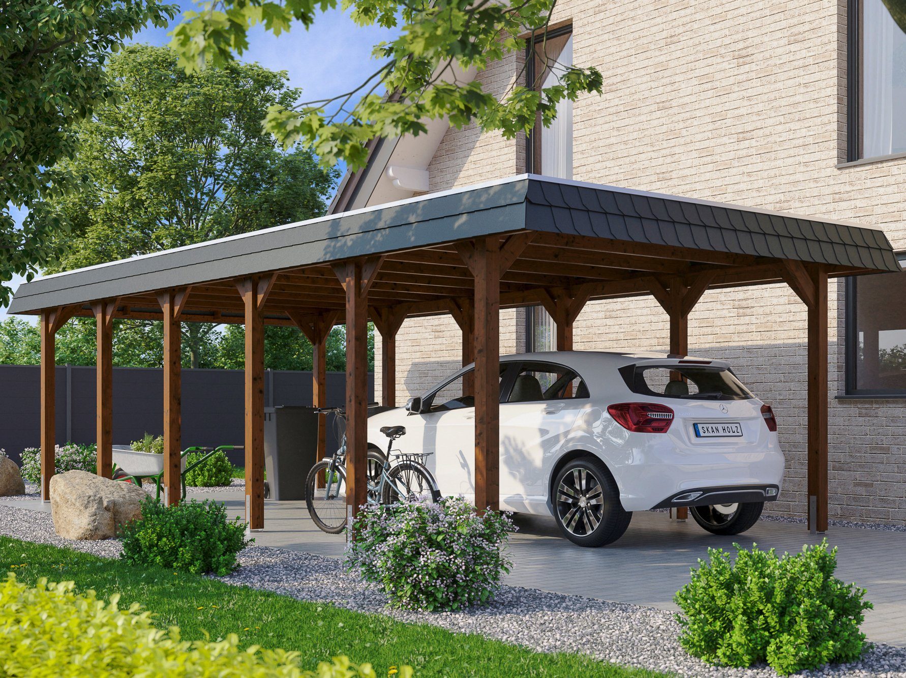 Einzelcarport Einfahrtshöhe, Spreewald, mit Aluminium-Dachplatten Flachdach-Carport Skanholz cm, cm 396x893 209 BxT: