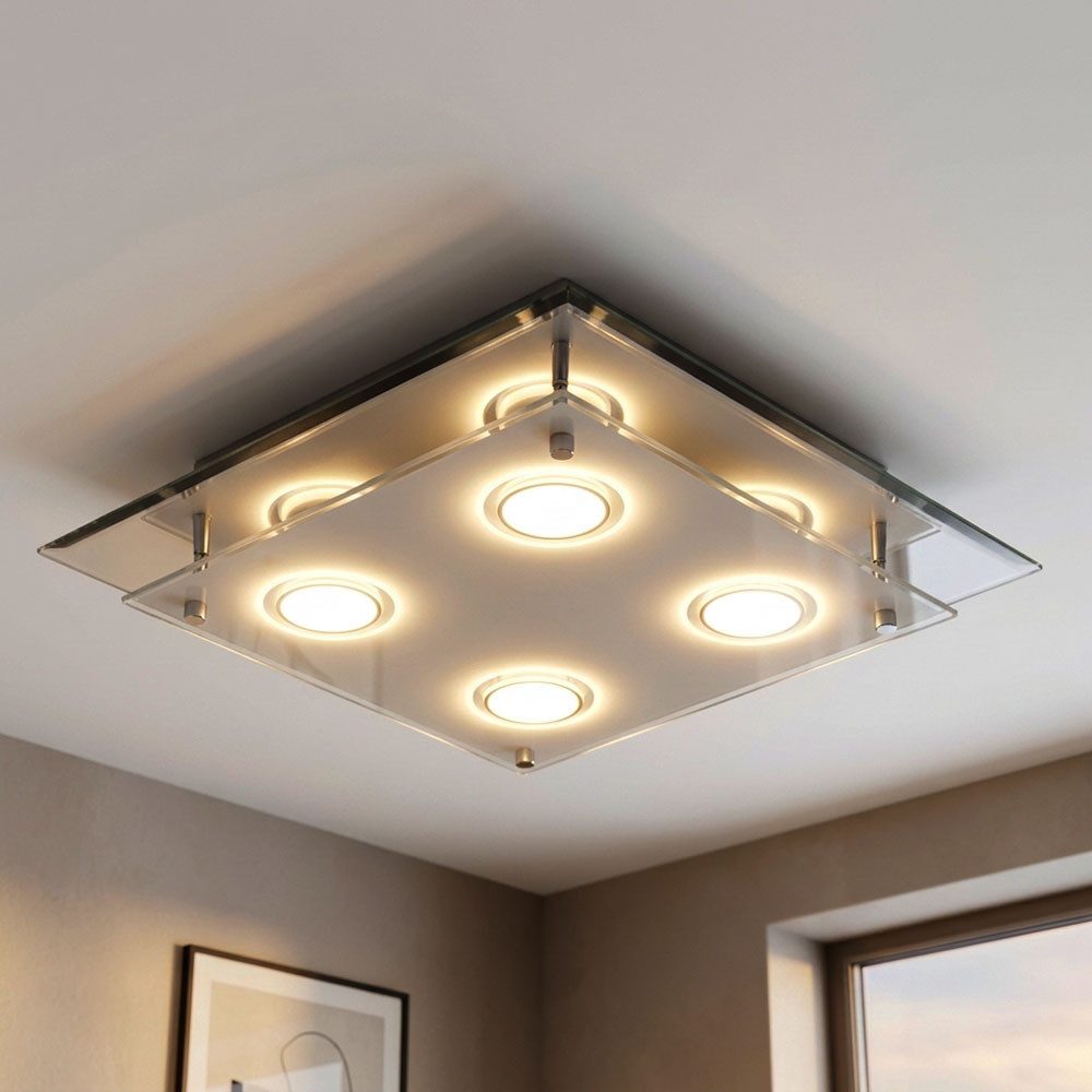 Esto LED Deckenleuchte, LED-Leuchtmittel fest verbaut, Warmweiß, LED Deckenleuchte 12 Watt Leuchte Chrom Glas Design weiß satiniert