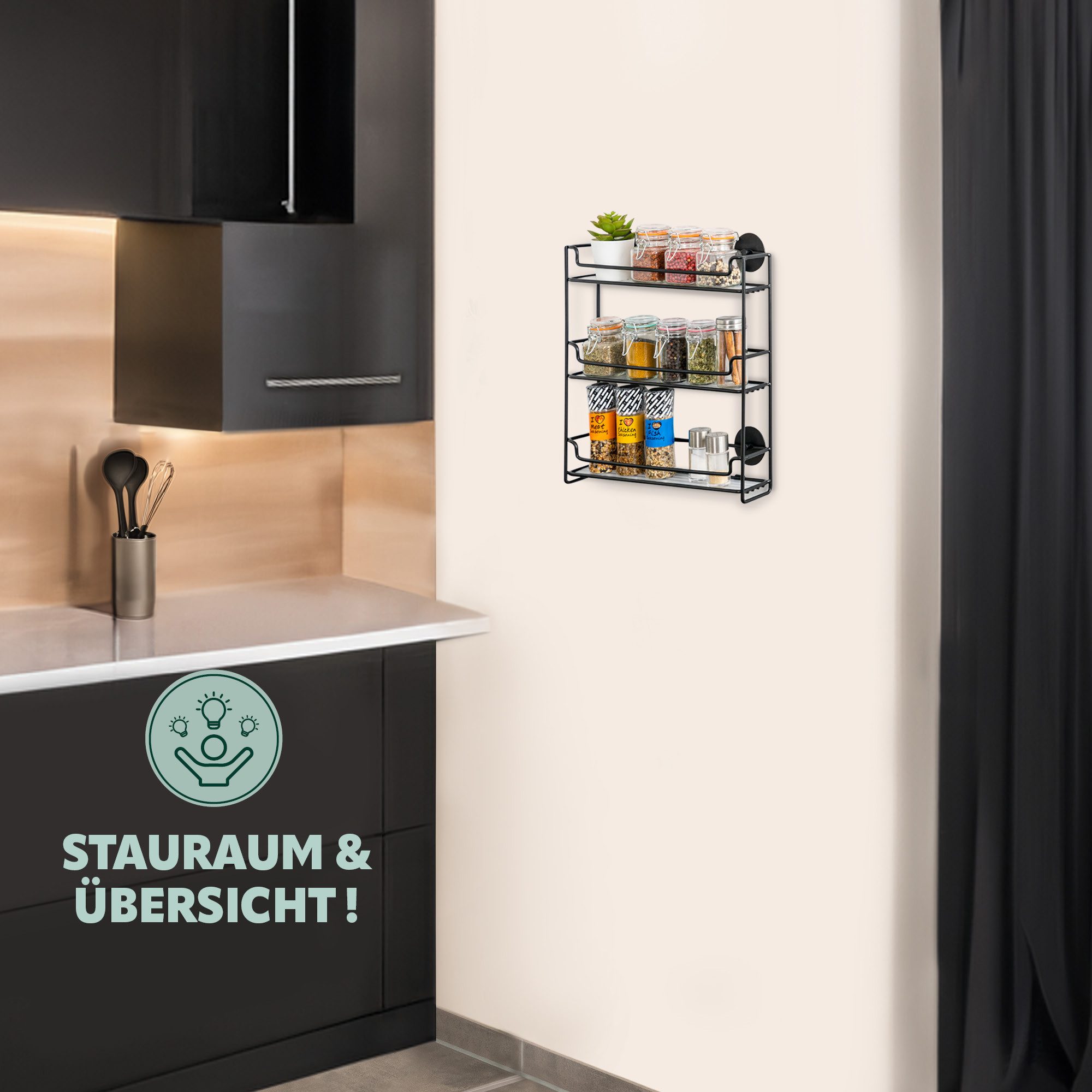 bremermann Gewürzregal Gewürzregal zur Wandmontage, 3 Ebenen, schwarz, Kleb günstig online kaufen