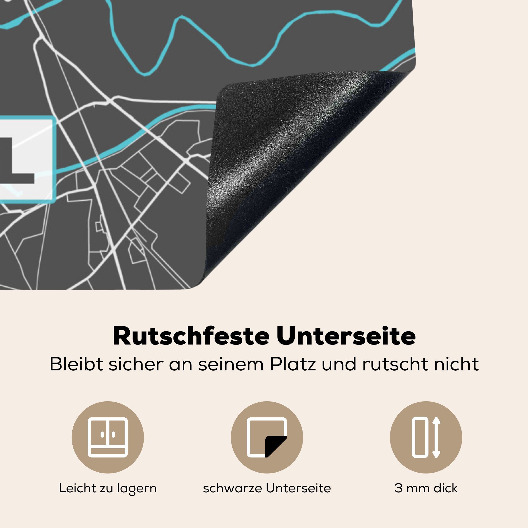 MuchoWow Herdblende-/Abdeckplatte Deutschland - Blau - Vinyl, Arbeitsplatte cm, Wesel Stadtplan Karte, küche für 78x78 - Ceranfeldabdeckung, tlg), (1 