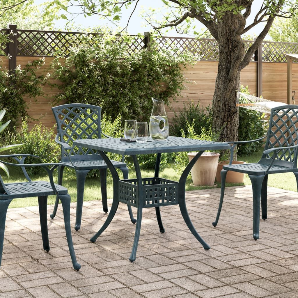 furnicato Gartentisch Stylischer 80 x 80 x 75 cm in Grün (1-St), Korrosionsbeständiger Outdoor-Tisch mit integriertem Schirmloch