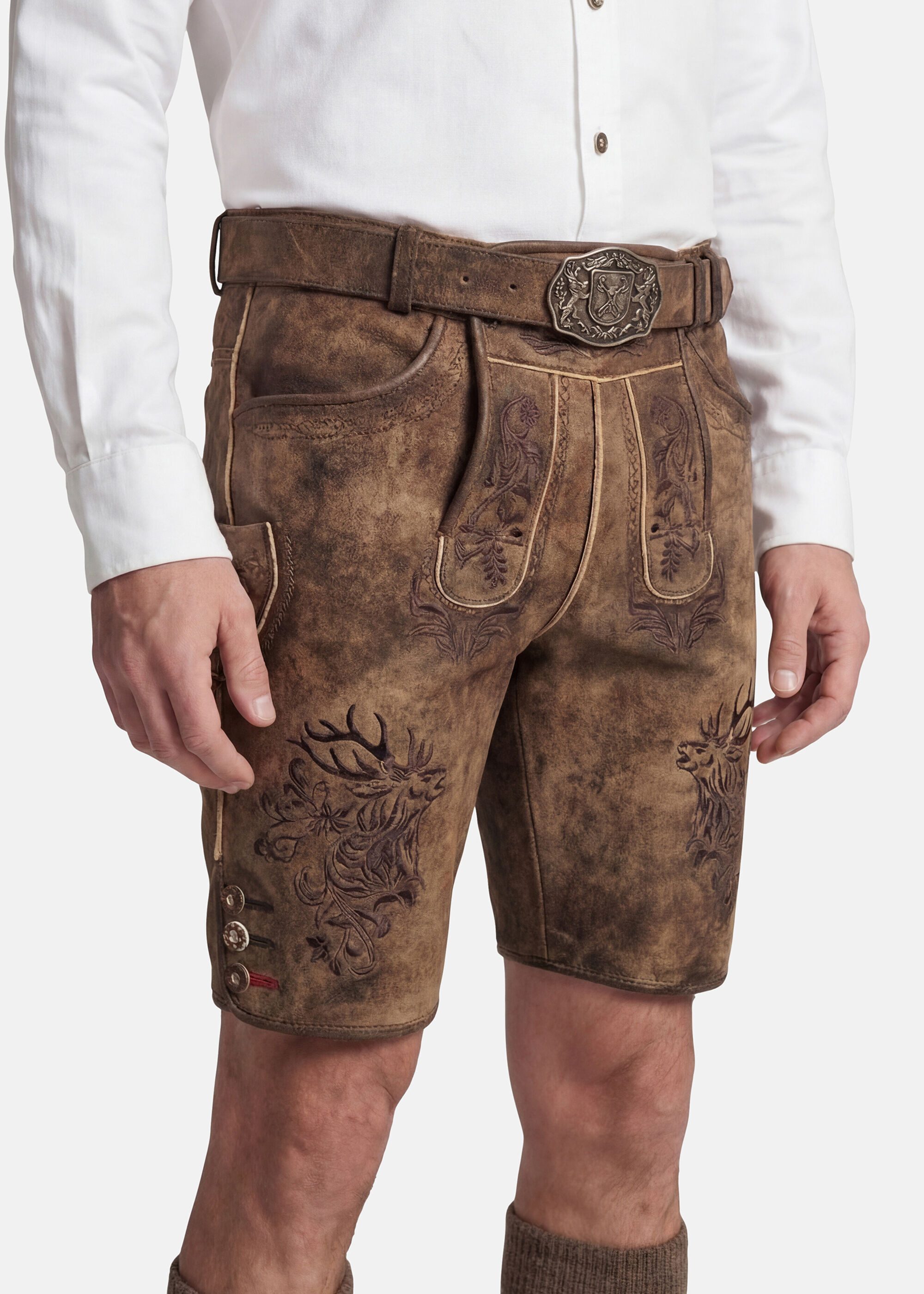 Spieth & Wensky Shorts Lederhose Nercel mit Hirschstickerei