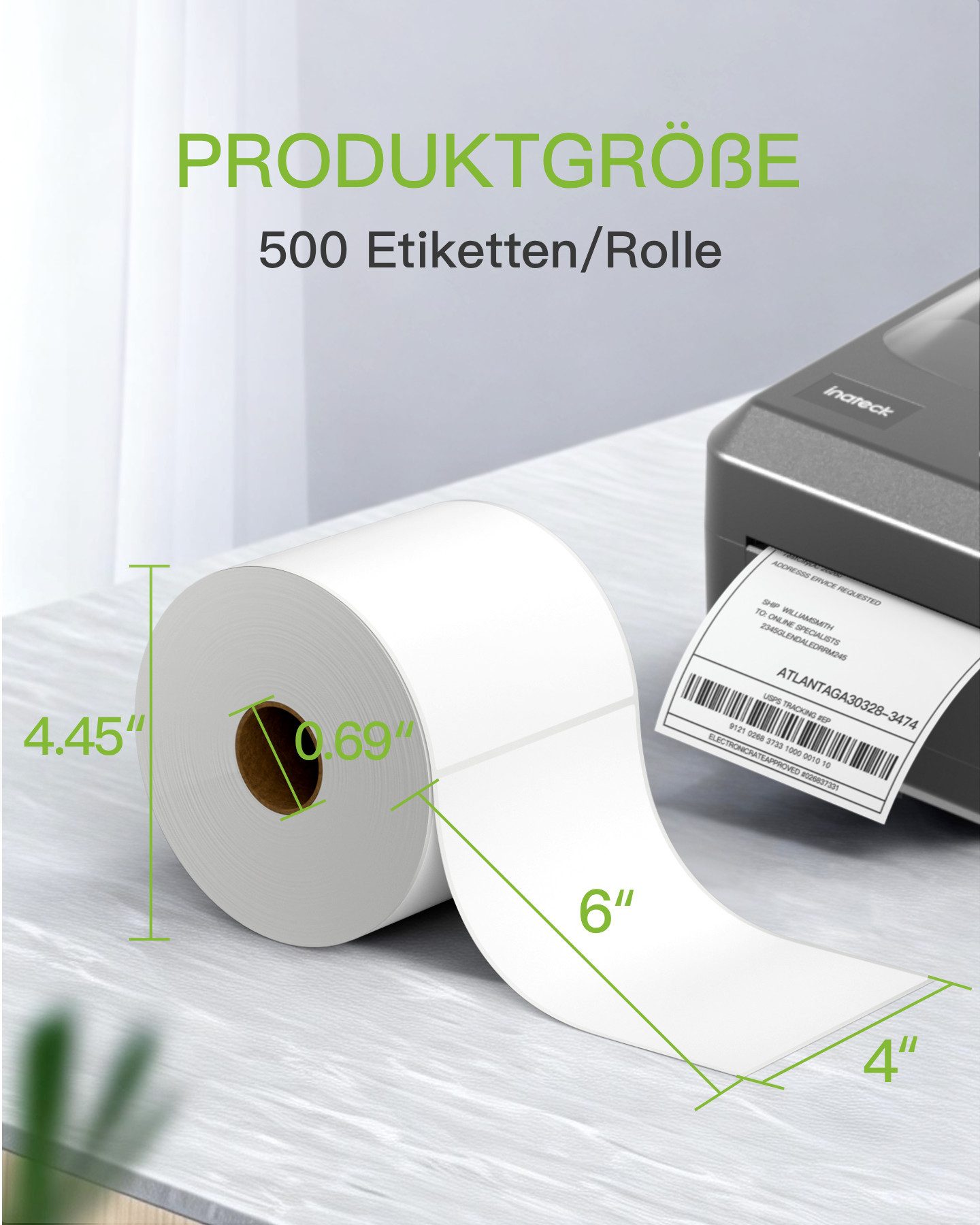 Inateck Etikettenpapier Thermopapier Versandetiketten 4 × 6 Zoll, 500 Stück, Wasserfester Versandaufkleber, BPA/BPS-frei