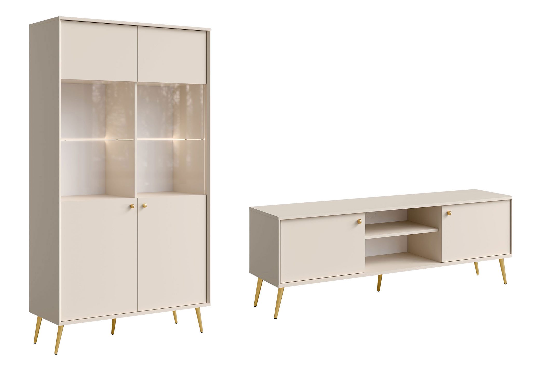 Feldmann-Wohnen Wohnwand Rose, (mit Türen, mit Einlegeböden, mit Glaseinsatz, 2-St., moderne Optik, 2-teiliges Wohnzimmer-Set), 2-teilig sandbeige