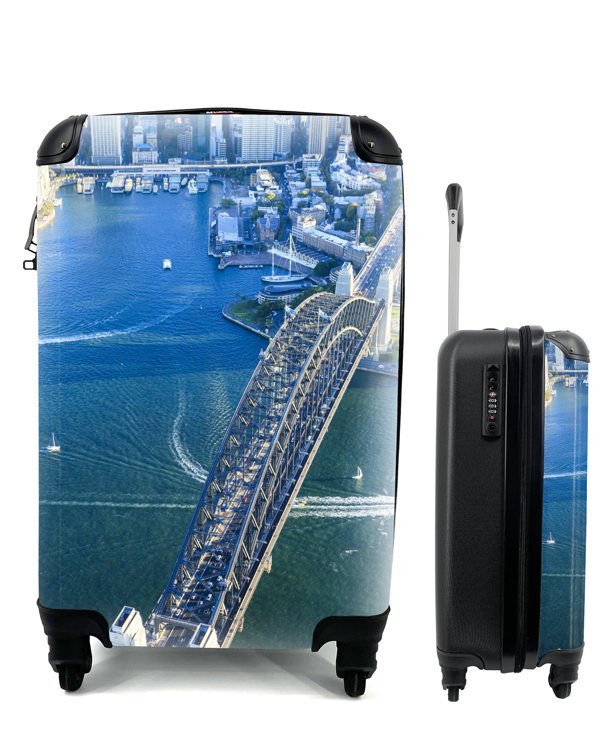 MuchoWow Handgepäckkoffer Blick über die Sydney Harbour Bridge in Australien, 4 Rollen, Reisetasche mit rollen, Handgepäck für Ferien, Trolley, Reisekoffer