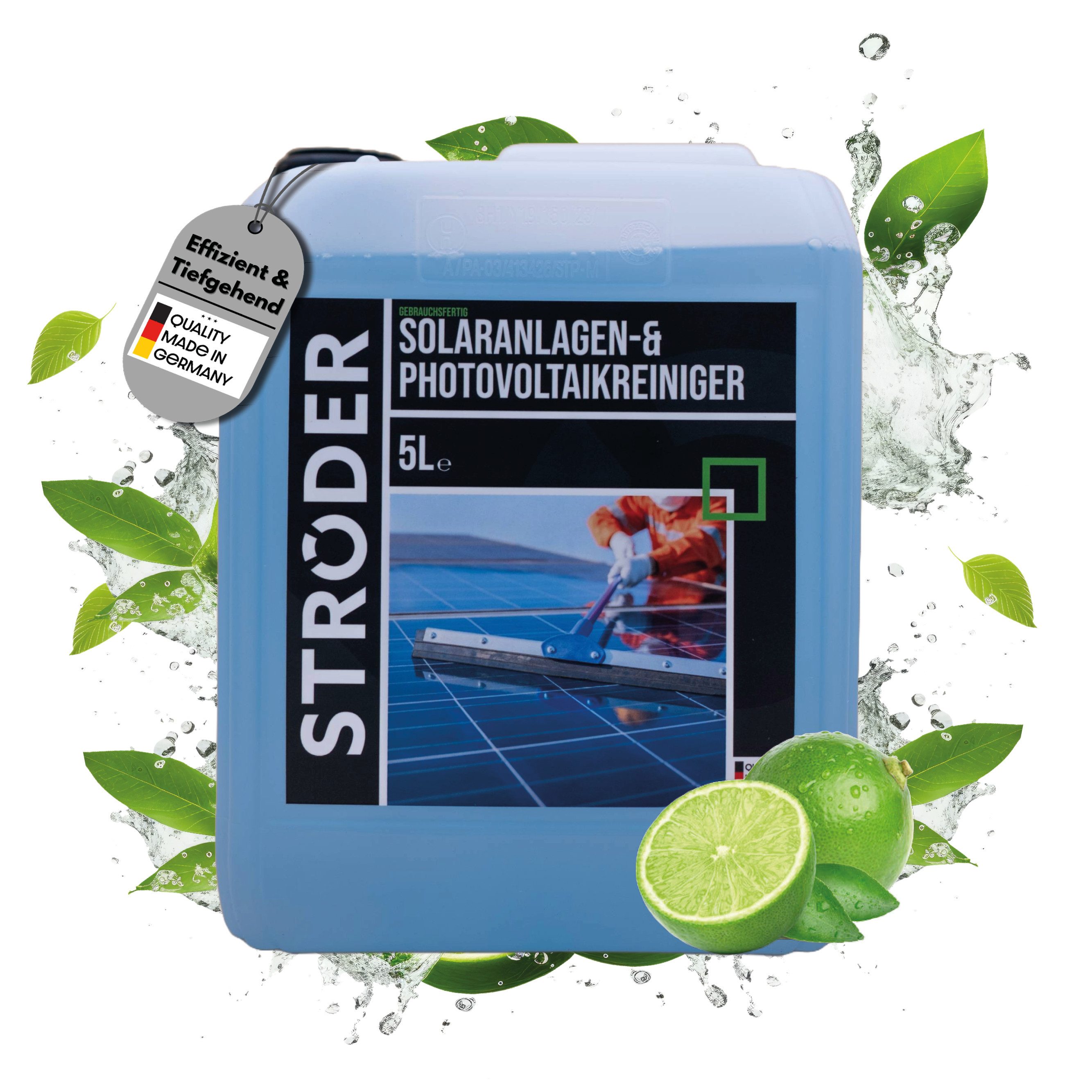 STRÖDER Photovoltaik Reiniger I Solaranlagen Reiniger, Solarpanel Reiniger Flüssigreiniger (Set, [- 1x 5-Liter-Kanister inkl. Ausgießer im Deckel für 70m² Hohe Wirksamkeit, Materialfreundlichkeit, Effektiv)