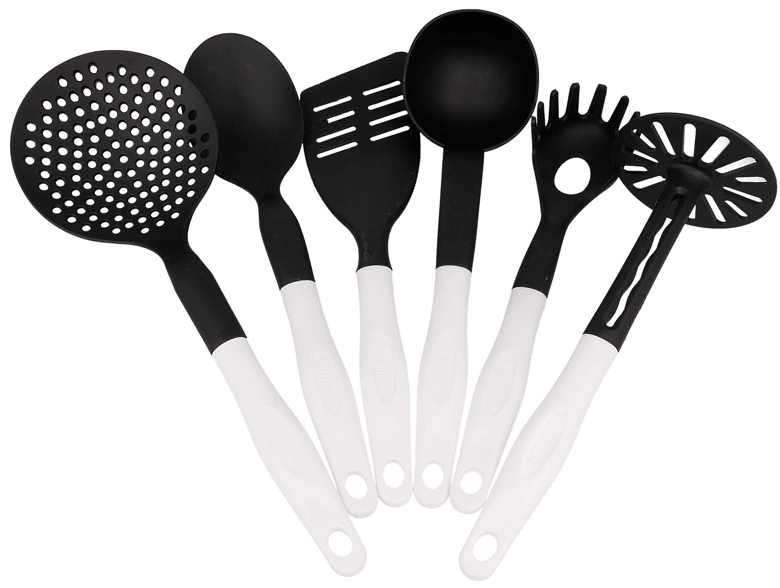 Lantelme Kochbesteck-Set Küchenhelfer - Küchenbesteck Set 6 tlg. in schwarz - weiss