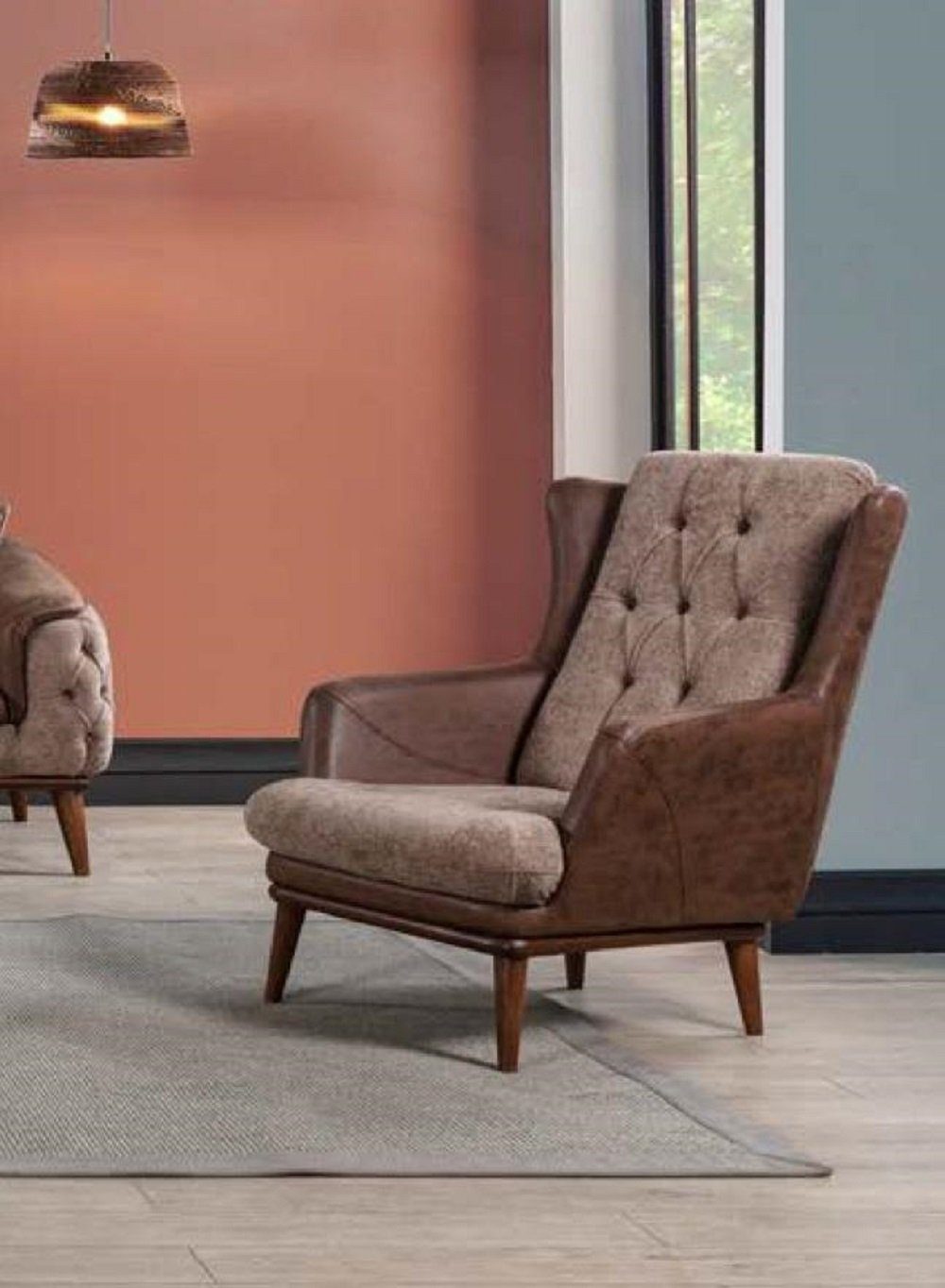 Sofagarnitur Design, Braun Sofa Sitzer in Luxus Chesterfield Europe JVmoebel 3+3+1 Sessel Made