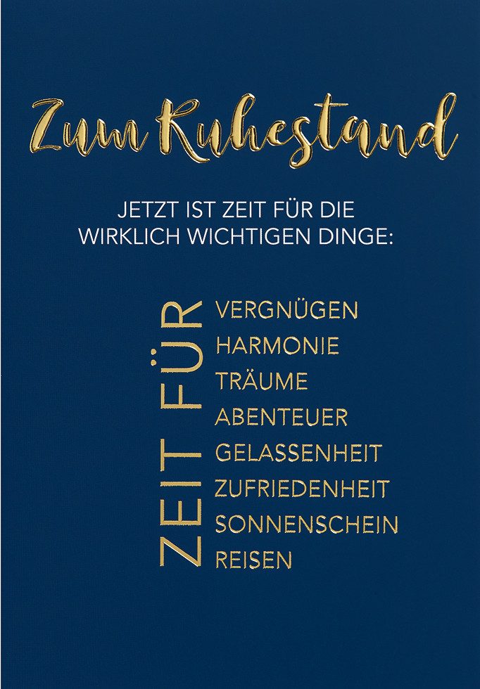 Grußkarten Ruhestand Glückwunschkarte im Format 116x166 cm mit Umschlag