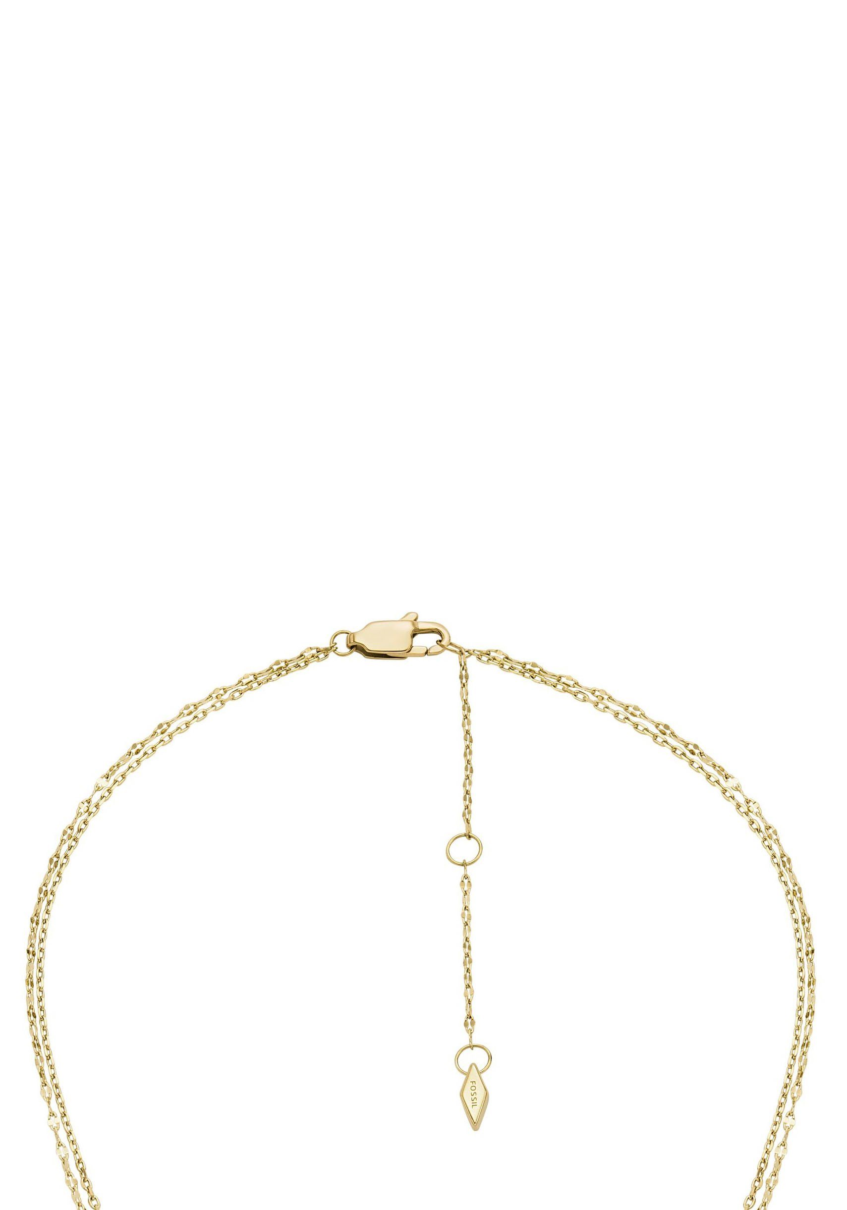 Fossil Kette mit Anhänger Schmuck Geschenk Edelstahl Halskette SADIE Kreis Herz, mit Zirkonia (synth)