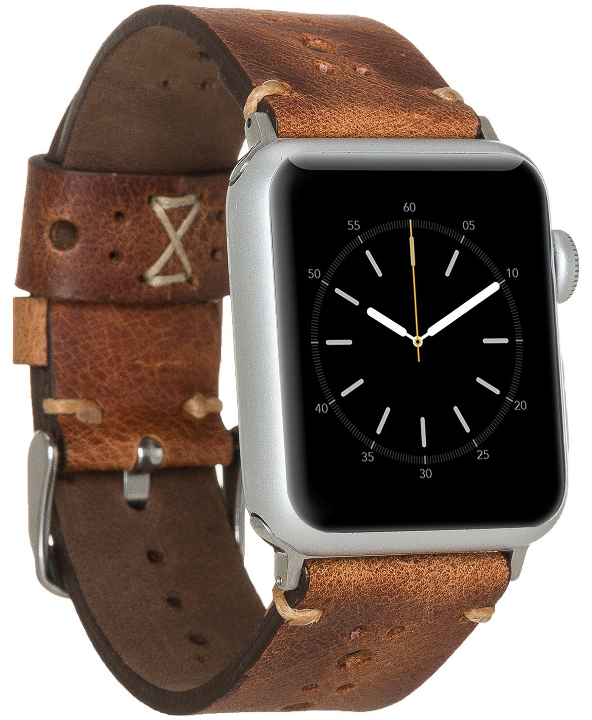 für kompatibel Burkley Vintage Leder Apple Armband, Sattelbraun mit Watch Watch Series 1-8 Apple 42/44/45mm Smartwatch-Armband in