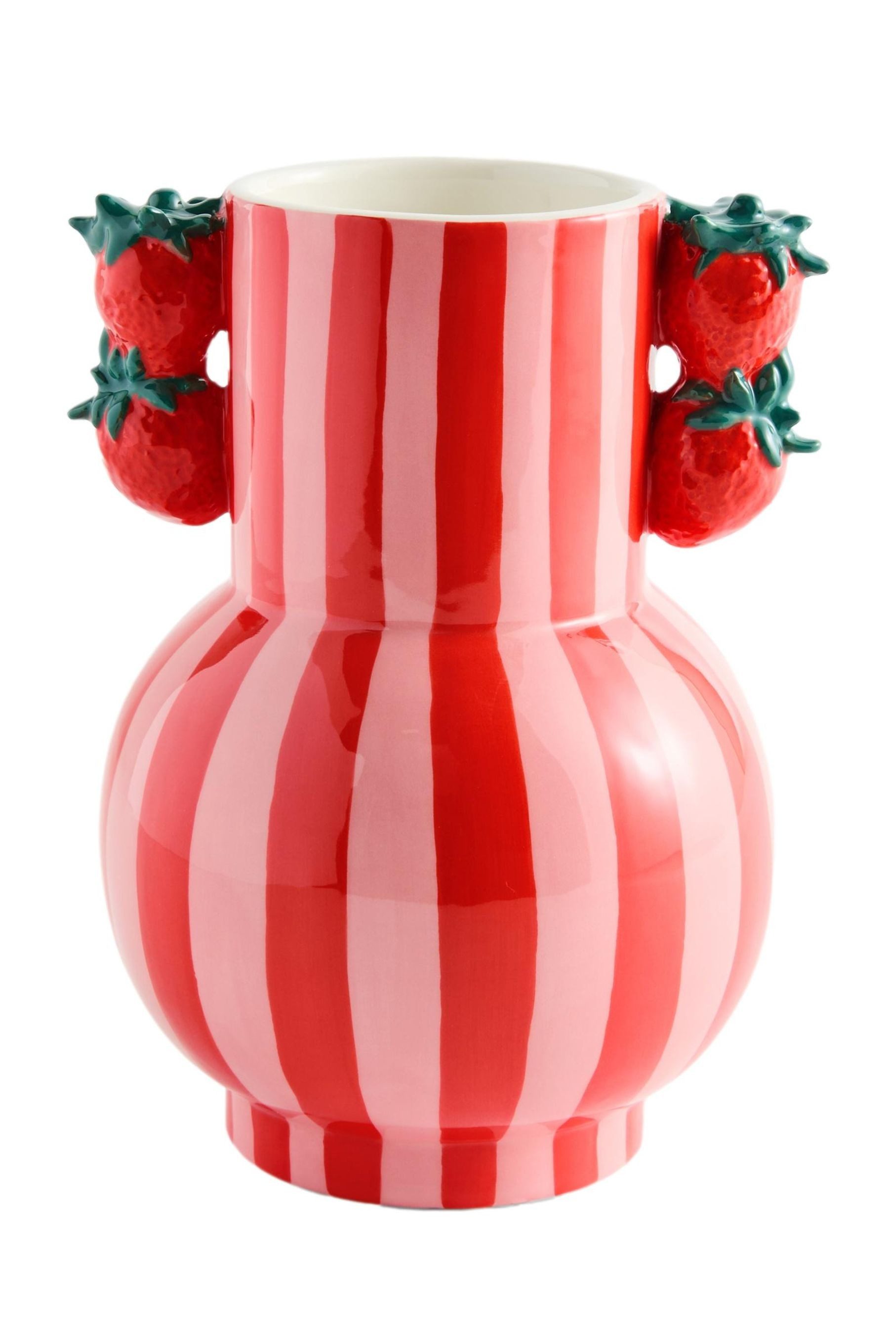 Next Dekovase Gestreifte Keramikvase mit Erdbeer-Griffen