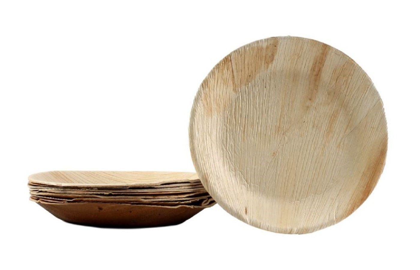 KOKA Einwegteller 10x Palmblatt Einweg-Teller rund Größe 25 cm 10", (10 St), Bio Eco-Geschirr kompostierbar