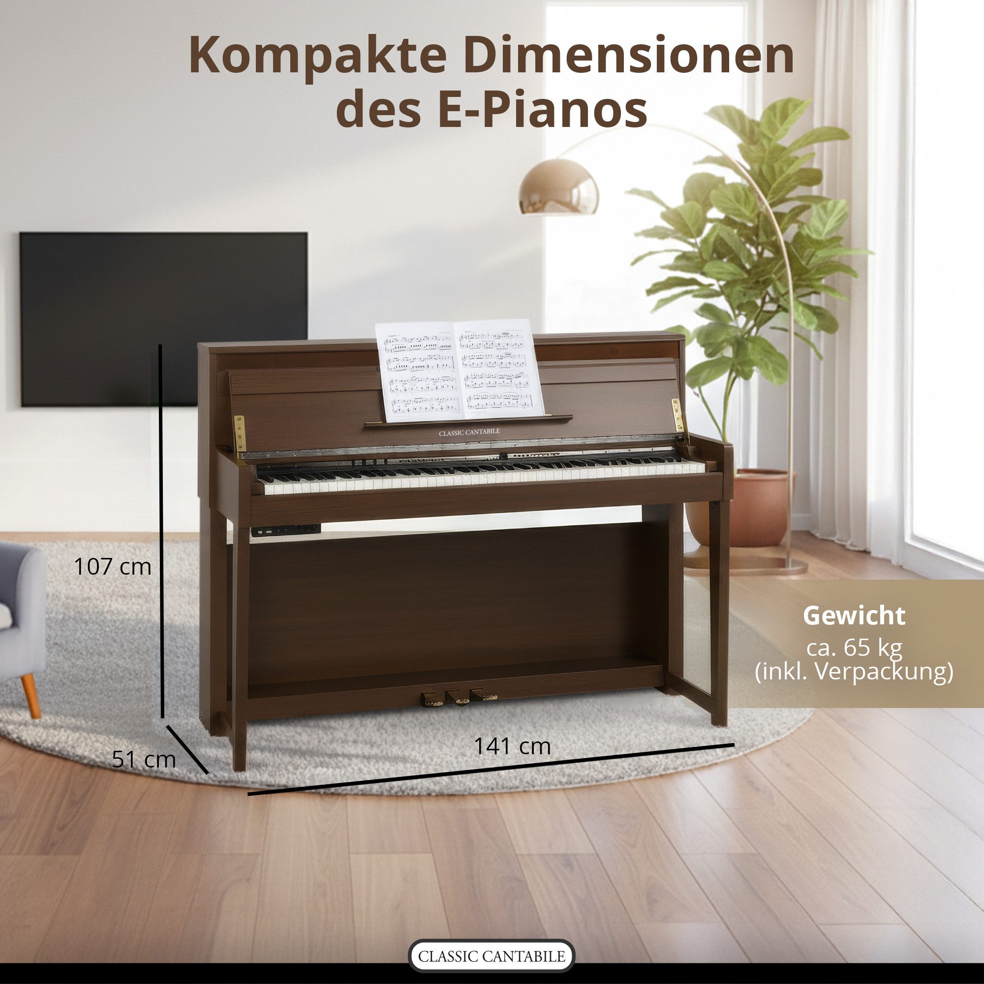 Classic Cantabile Digitalpiano UP-1 SM Upright E-Piano Okoume, Klavier mit 40 Sounds und 256-fache Polyphonie – Bild 5 von 5
