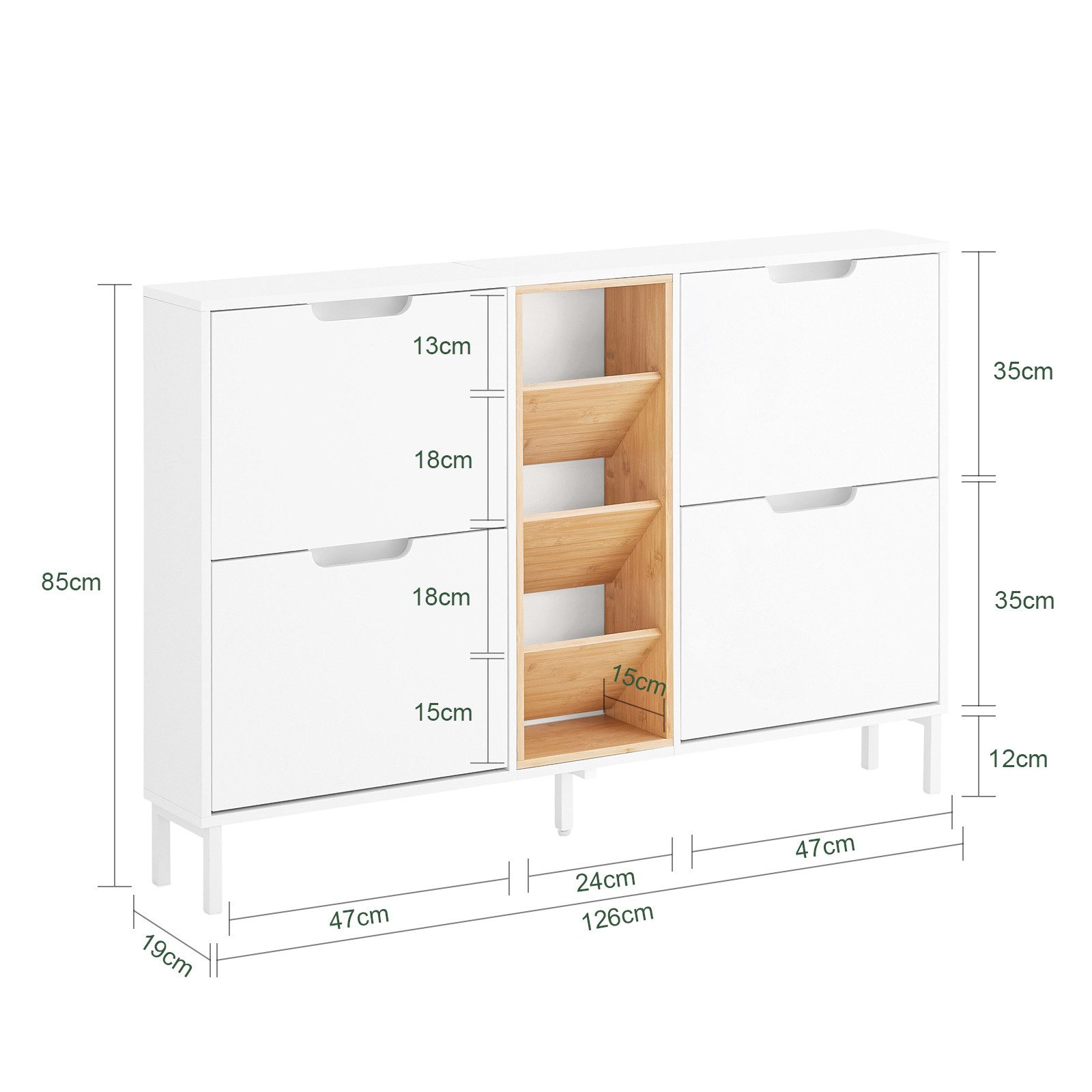 SoBuy Schuhschrank FSR183, Schuhschrank schmal, Flurschrank mit zusätzlichen Fächern Schuhschrank Schuhkipper mit 4 Klappen Schuhregal Schuhkommode