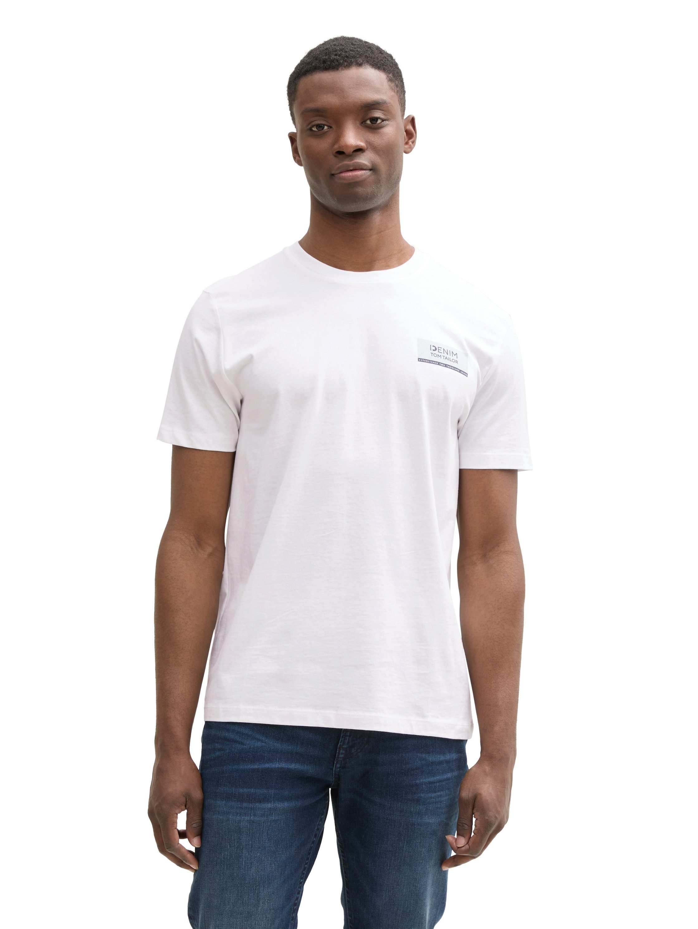 TOM TAILOR Denim Rundhalsshirt mit verschiedenen Logo Prints