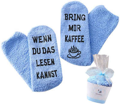 Lucadeau Kuschelsocken mit Spruch "Wenn du das lesen kannst, bring mir Kaffee" (Cupcake Verpackung, 1 Paar) rutschfest, Gr. 36-43, Geschenke für Frauen, Geburtstagsgeschenk