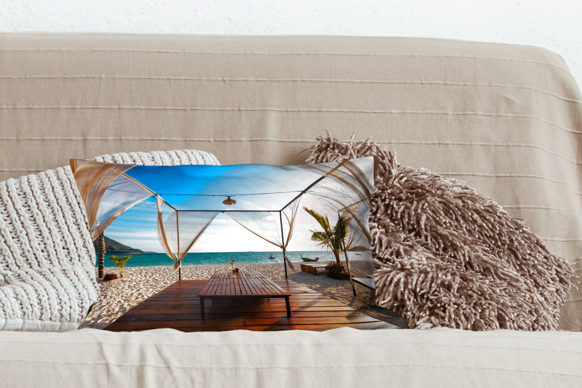 Schlafzimmer MuchoWow Zierkissen, mit Strand Luft Füllung, Dekokissen Wohzimmer - - Meer, Dekoration, Dekokissen