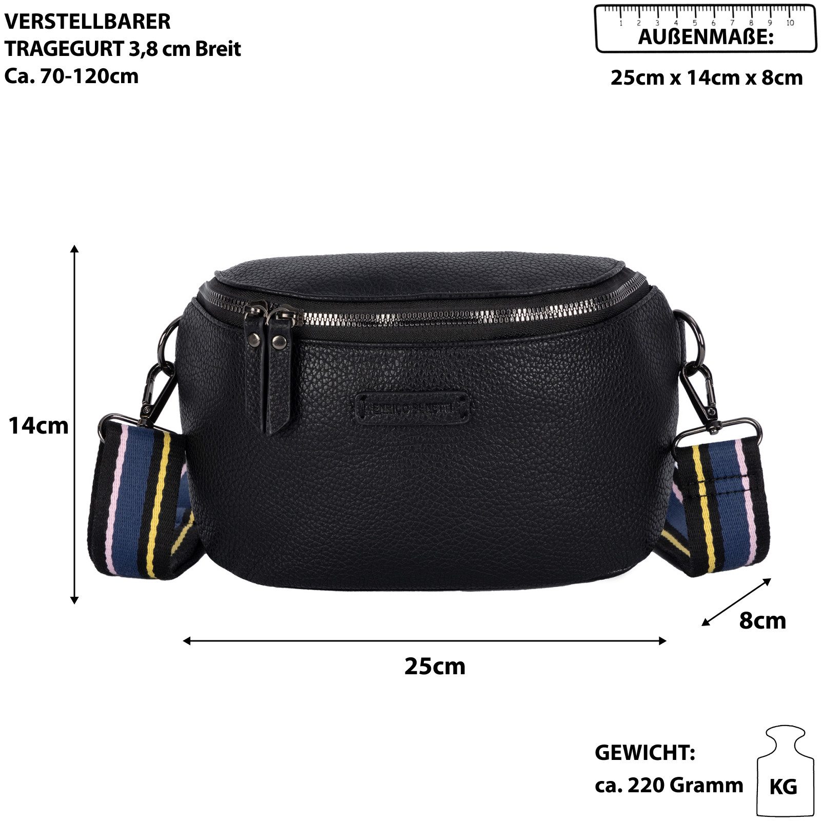 Enrico Benetti Gürteltasche Bauchtasche Umhängetasche Crossbody-Bag Kunstleder Italy-Design, als Schultertasche, CrossOver, Umhängetasche tragbar