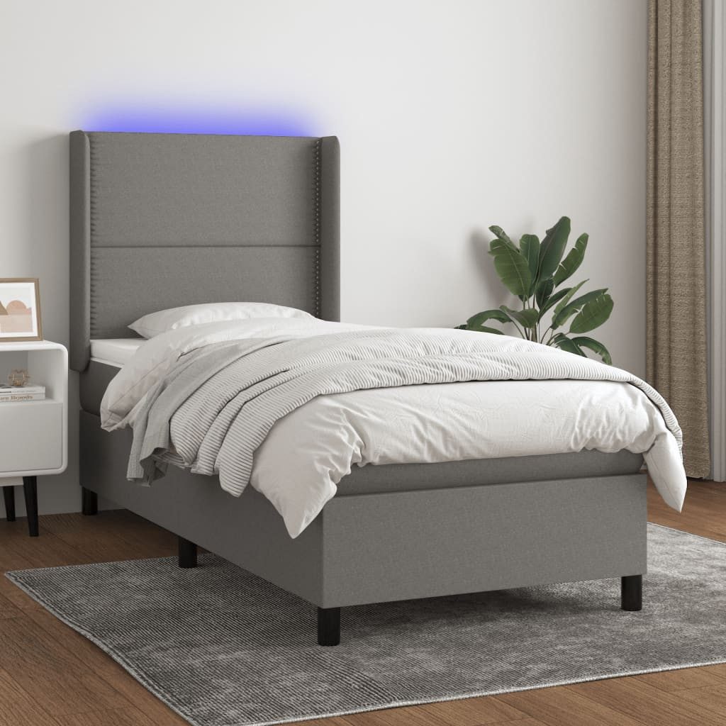 vidaXL Boxspringbett Boxspringbett mit Matratze LED Dunkelgrau 90x200 cm St günstig online kaufen
