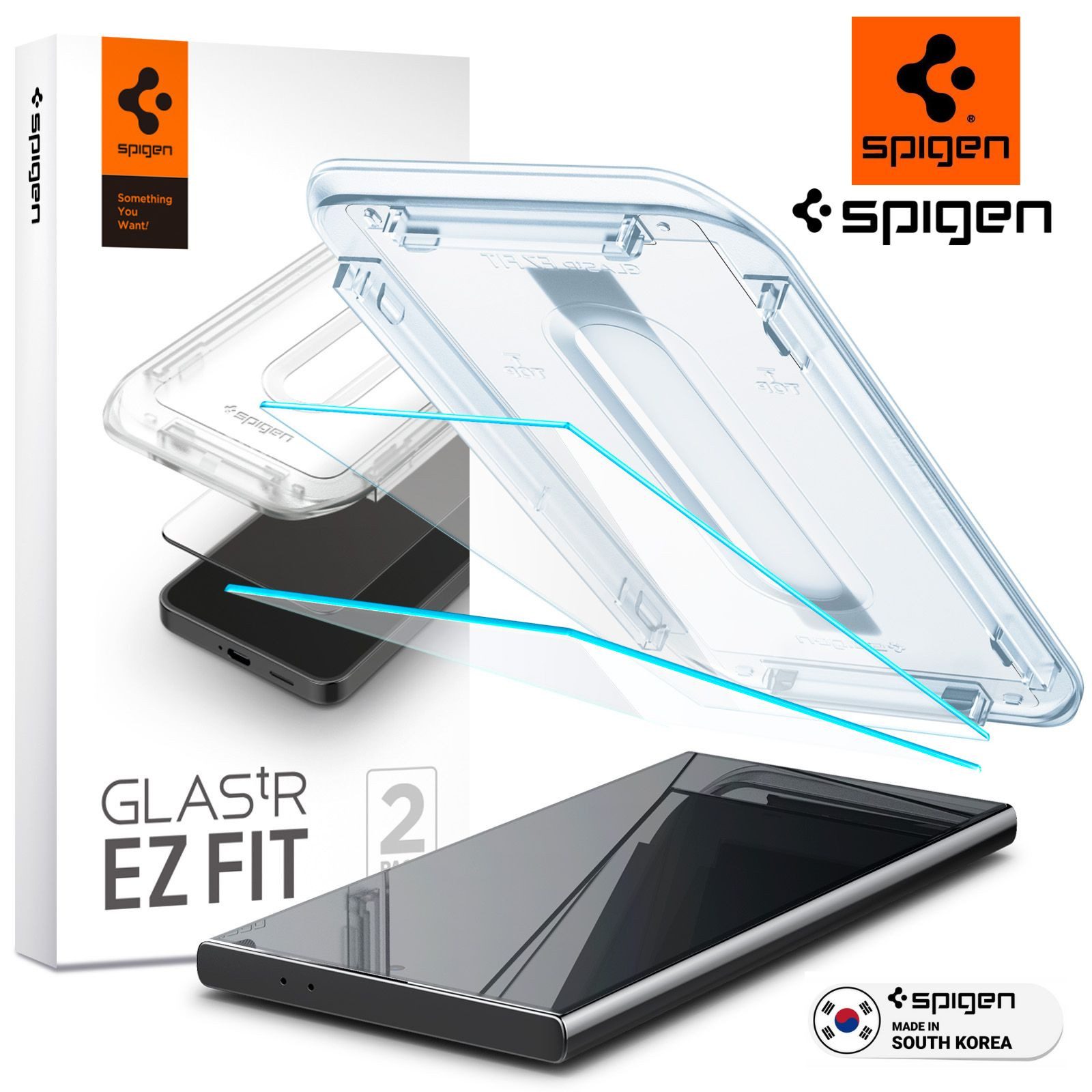 Spigen Displayschutzfolie 2x Displaychutz Glas für Samsung s24 Ultra Schutzglas Panzerfolie für Samsung Galaxy s24 Ultra, 2 Stück, Tempered Glass, Anti-Fingerabdruck, Case Friendly, Hartglas