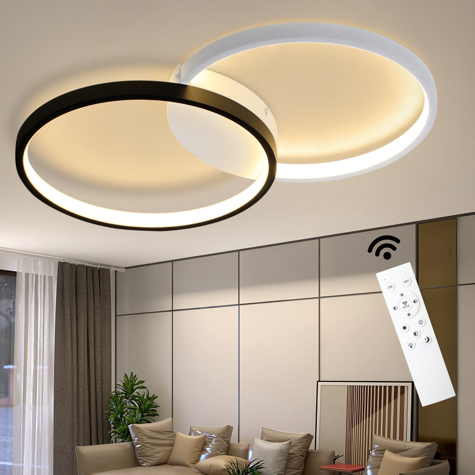 Modern ZMH LED Stufenloses 3000-6000k, Schlafzimmer, Anwendungsbereich, Deckenleuchte fest für Design Modernes Schwarz-weiß Wohnzimmerlampe Dimmen, integriert, LED