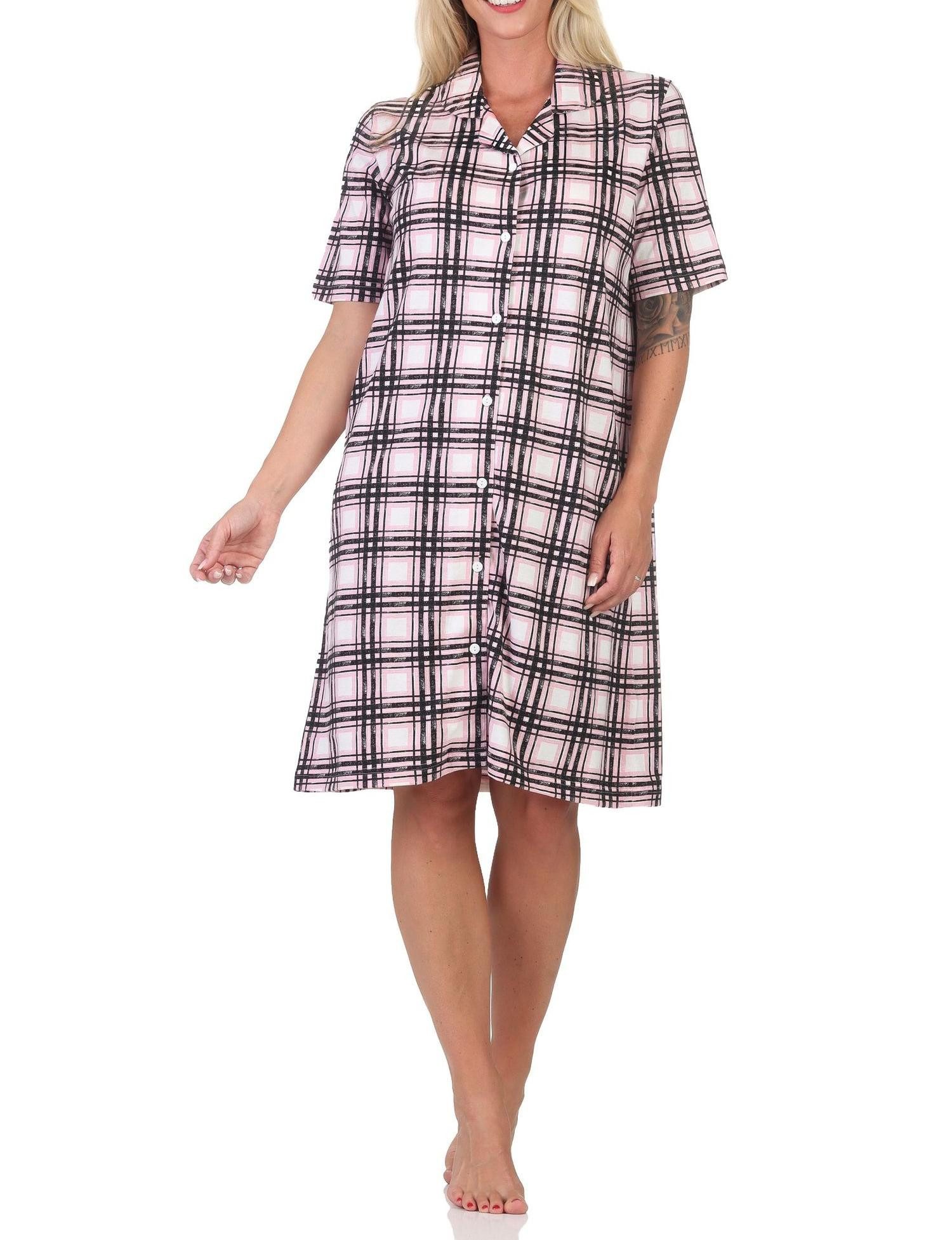 Normann Nachthemd Damen kurzarm Nachthemd aus Single Jersey zum durchknöpfen