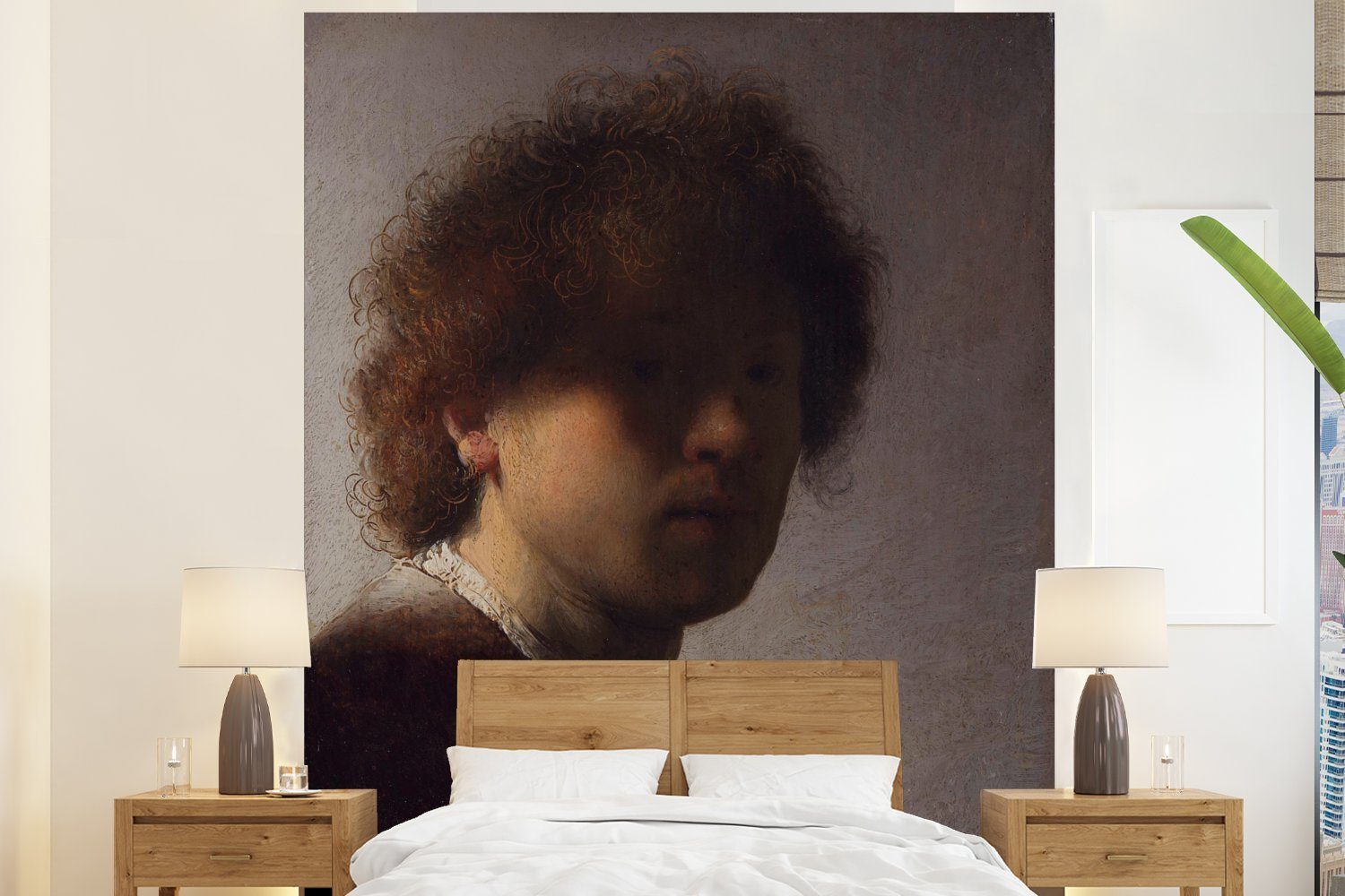 MuchoWow Fototapete Selbstbildnis von Rembrandt - Gemälde von Rembrandt van Rijn, Matt, bedruckt, (4 St), Vliestapete für Wohnzimmer Schlafzimmer Küche, Fototapete