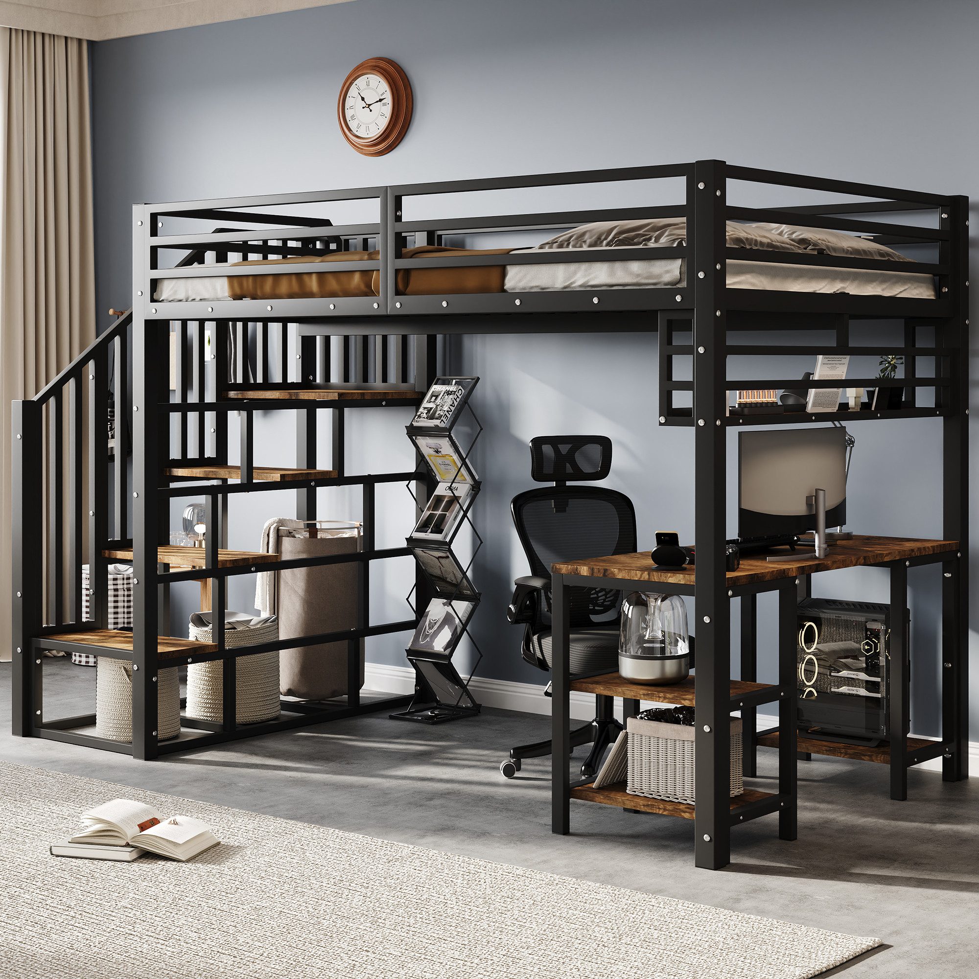 Merax Hochbett 120x200cm mit integriertem Schreibtisch günstig online kaufen