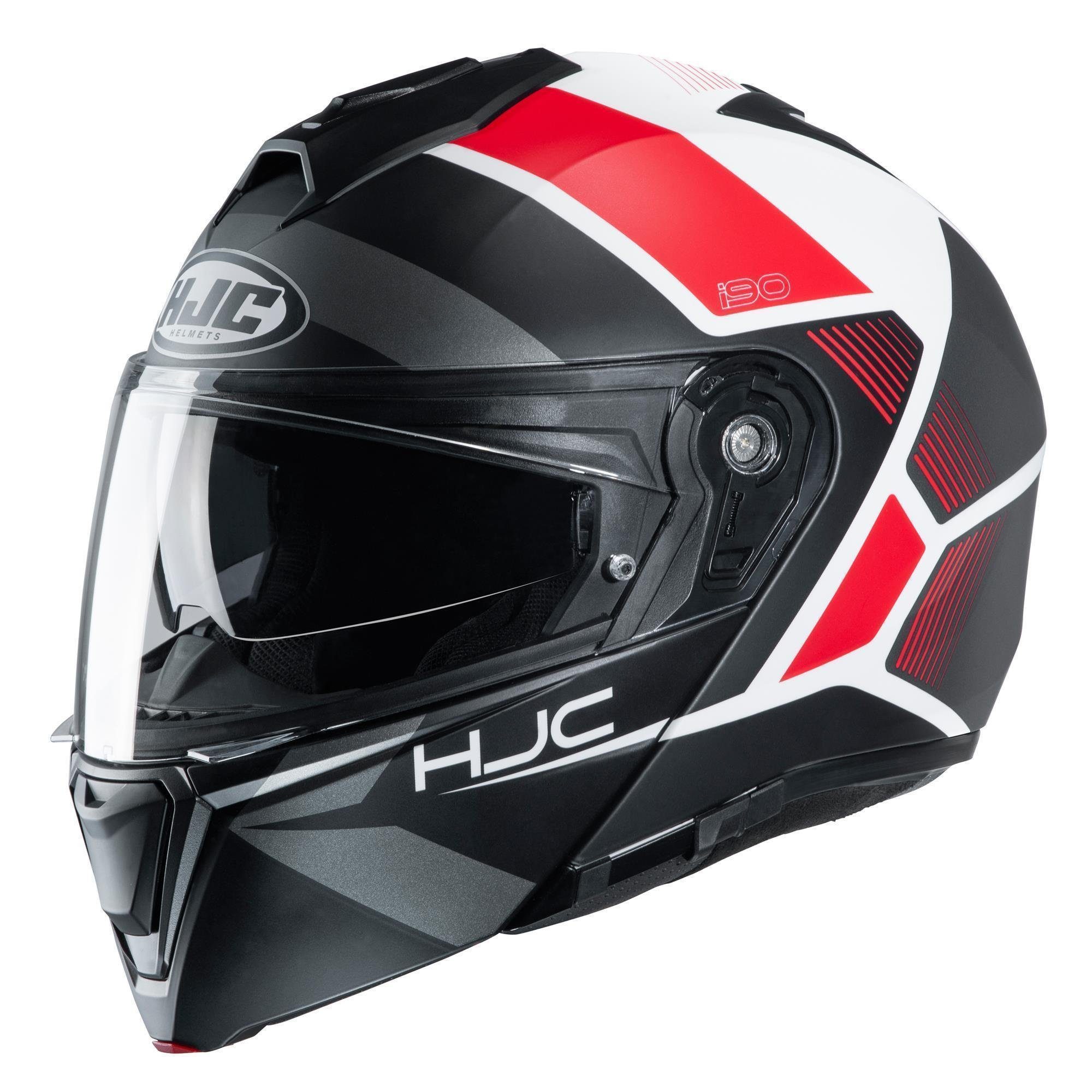 HJC Motorradhelm HJC i90 Hollen Klapphelm Schwarz Weiß Rot Matt mit Sonnenblende Pinloc