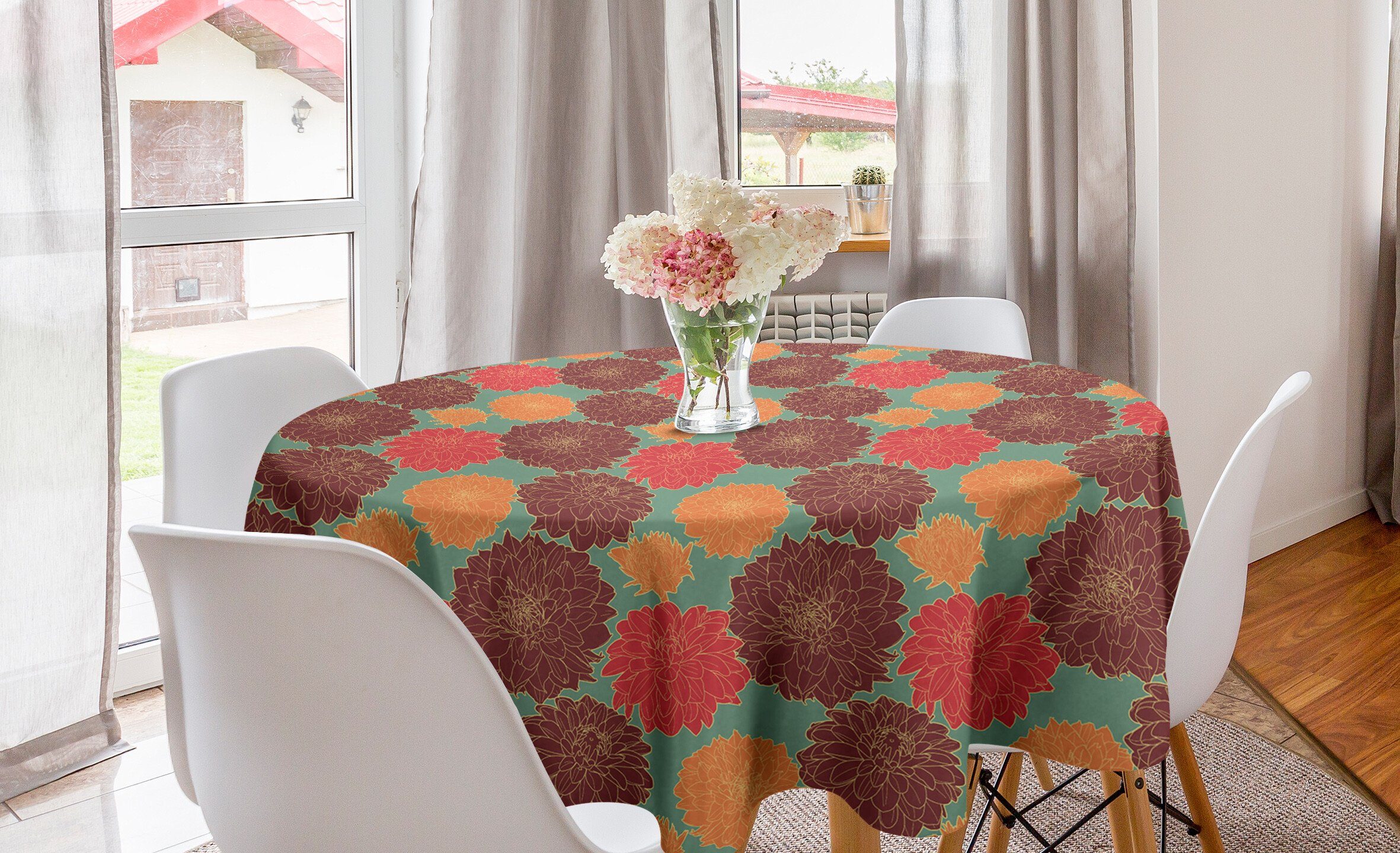 Abakuhaus Tischdecke Kreis Tischdecke Abdeckung für Esszimmer Küche Dekoration, Blumen Carnation und Calendula Kunst