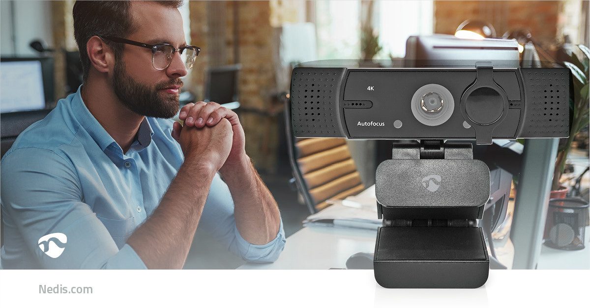 Nedis WCAM120BK Full HD-Webcam (streaming und meetings, 4k oder 60fps, autofokus, dual mikrofone)