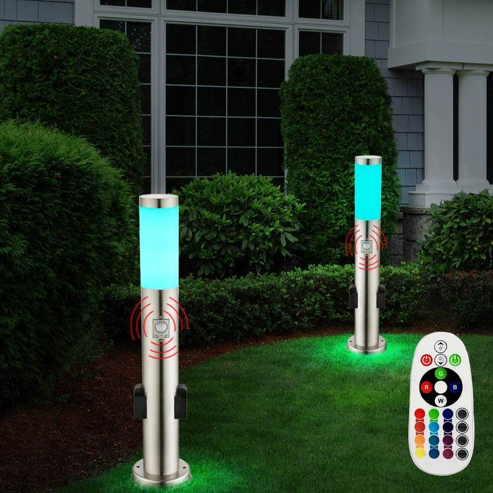 Set Leuchtmittel etc-shop Leuchten Fernbedienung Garten Lampen Außen 3er Farbwechsel, LED LED RGB Dimmer inklusive, Warmweiß, Außen-Stehlampe,