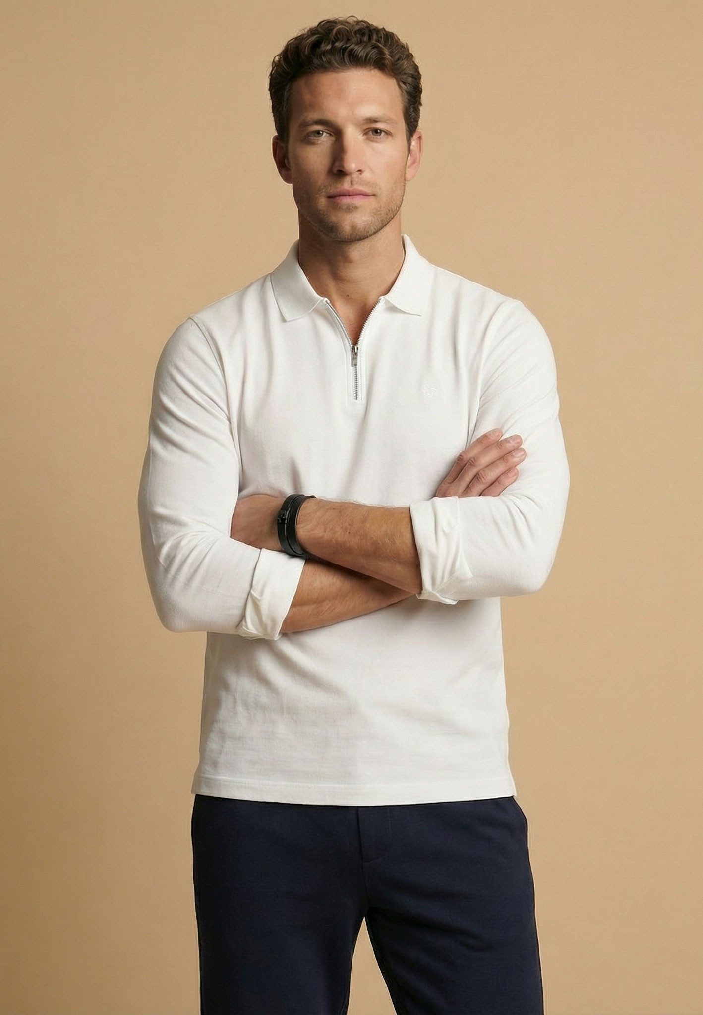 FYNCH-HATTON Langarmshirt normale Passform, mit Zipper, mit Hemdkragen, hüftbedeckende Länge