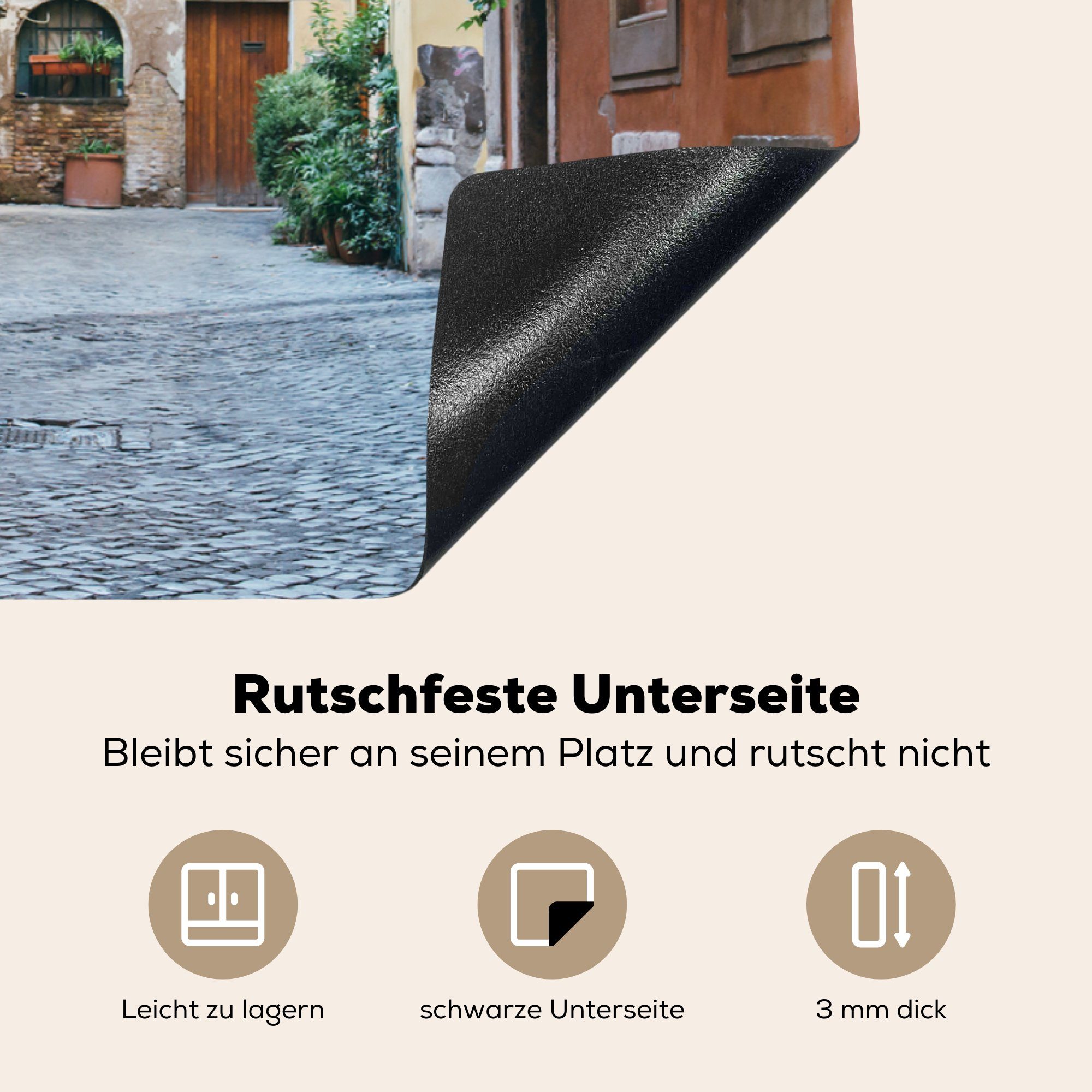 MuchoWow Herdblende-/Abdeckplatte Gasse in Rom, für Ceranfeldabdeckung tlg), cm, Vinyl, (1 die Schutz Induktionskochfeld 81x52 küche