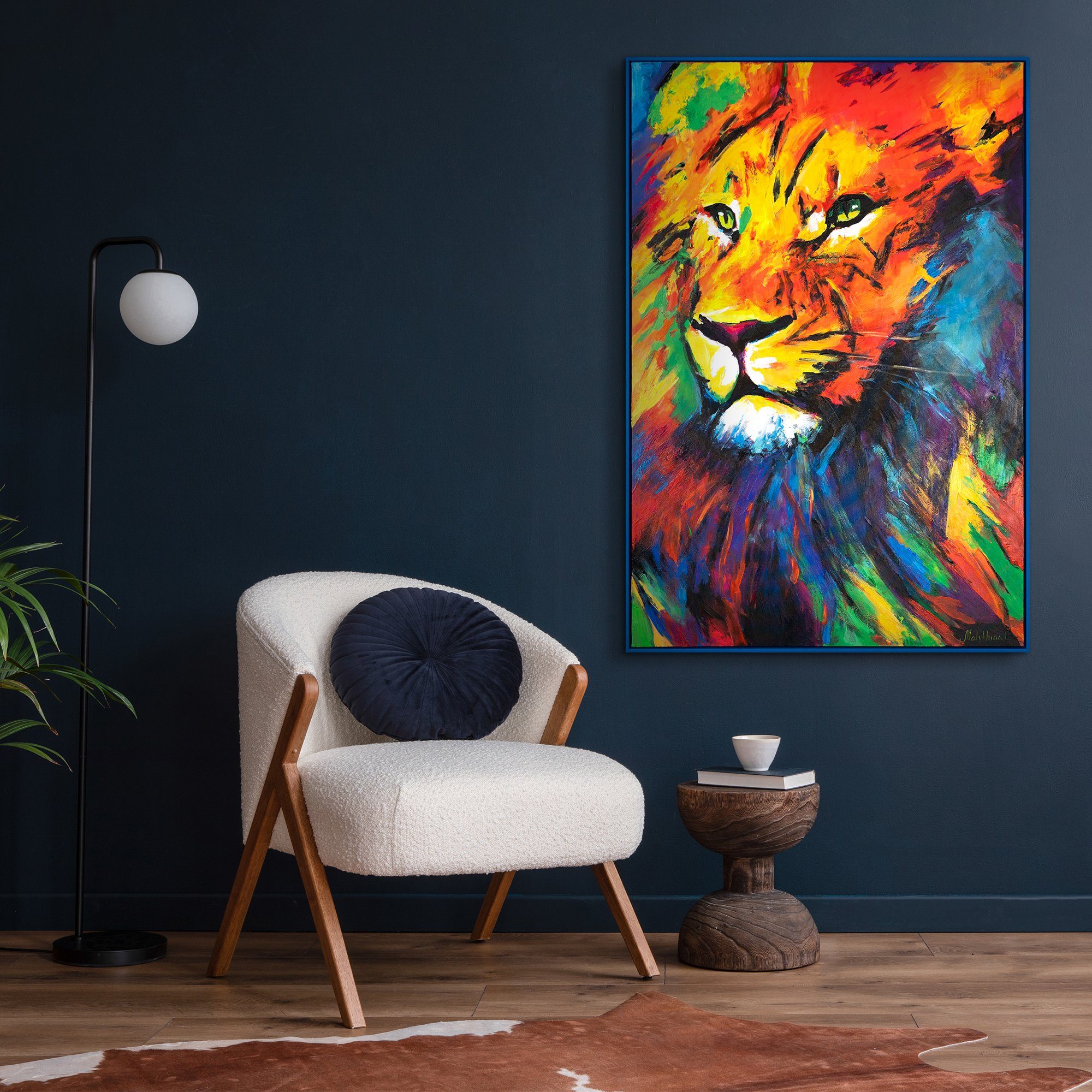 YS-Art Gemälde Löwenstärke, Abstraktion Mit in Blau Rahmen