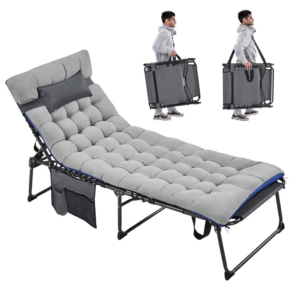 Yaheetech Feldbett 5-Stufig Verstellbares Campingbett Klappbar & Tragbar Gartenliege mit Seitentasche & Matratze bis 136 kg Belastbar