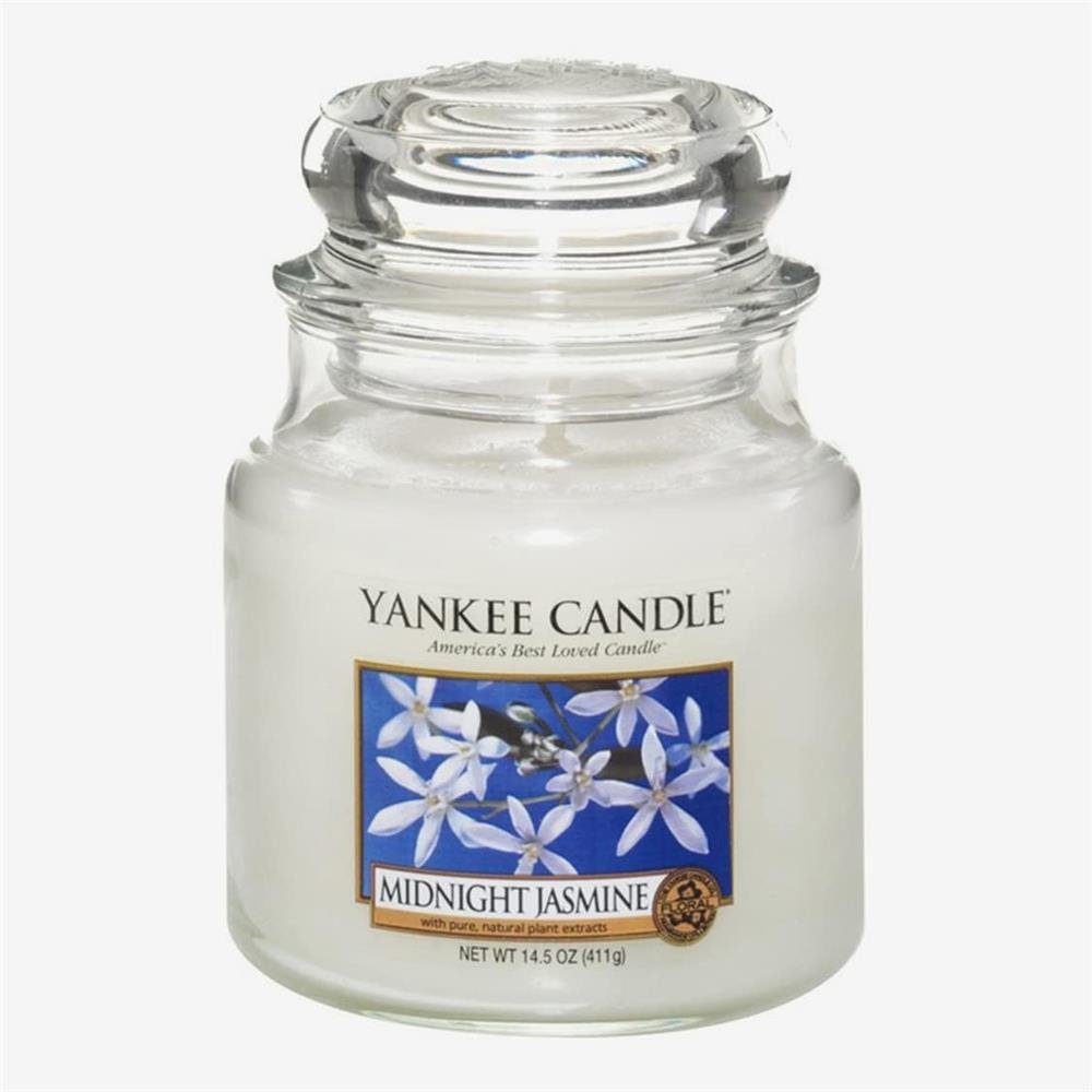 Yankee Candle Duftkerze Midnight Jasmine, im Glas, 104 g, Noten von Wasserjasmin, Geißblatt und Mandarinenblüte