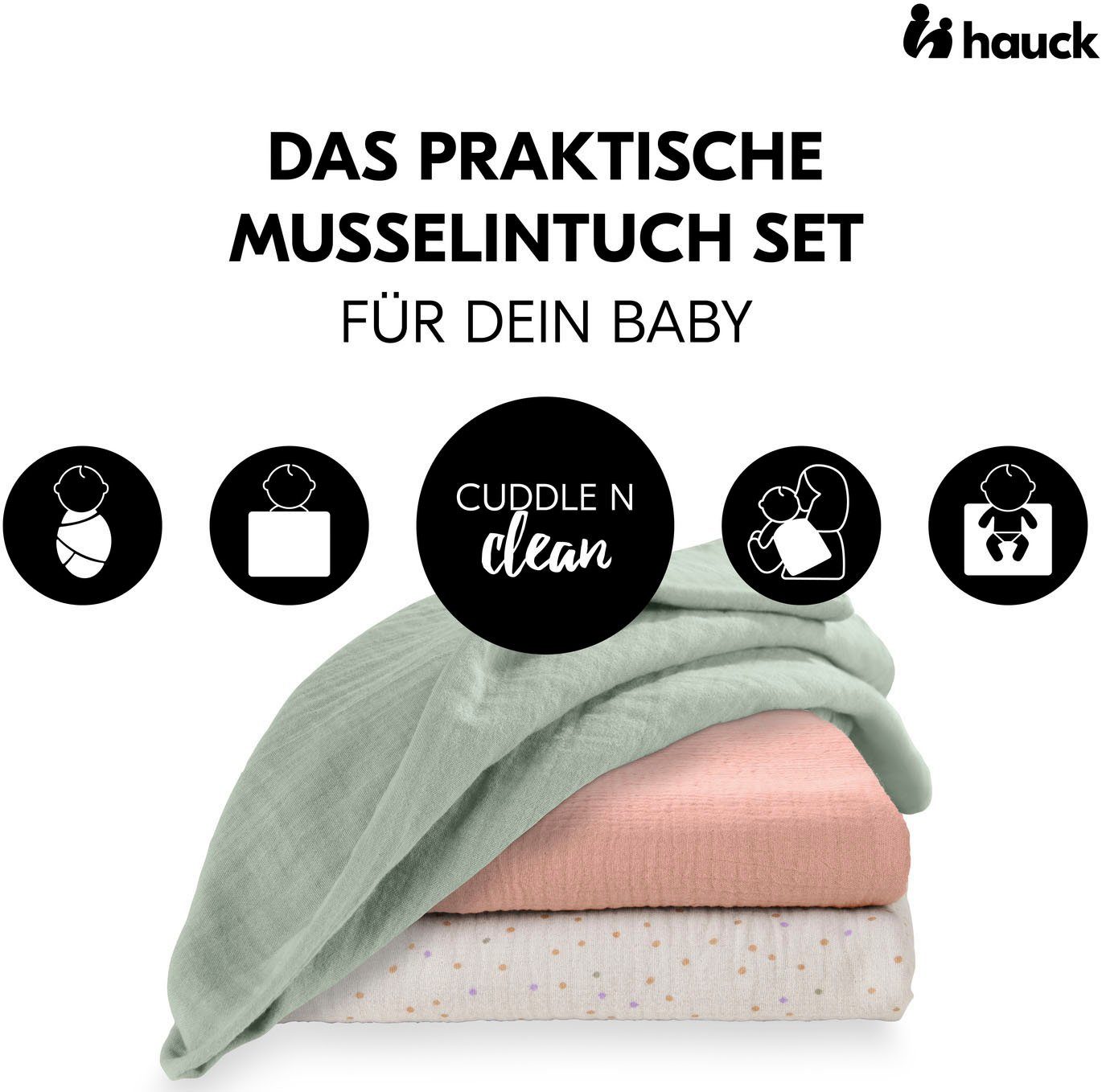 Hauck Stoffwindeln Mulltücher-Set Cuddle N Clean, sage/dots 3-St) (Set