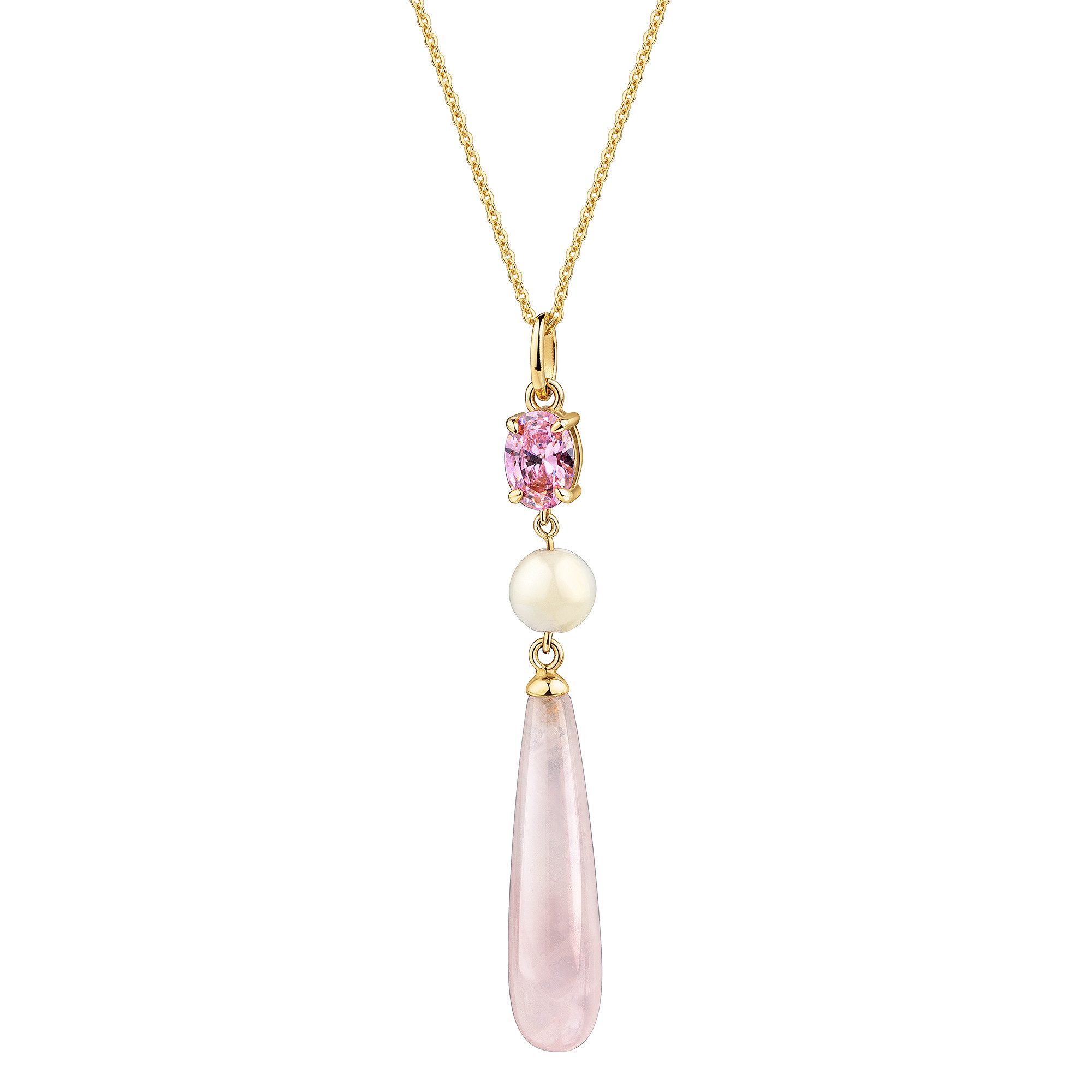 Firetti Kette mit Anhänger Schmuck Geschenk Silber 925 Halsschmuck Halskette Tropfen, mit Mondstein, Rosenquarz, Zirkonia (synth)
