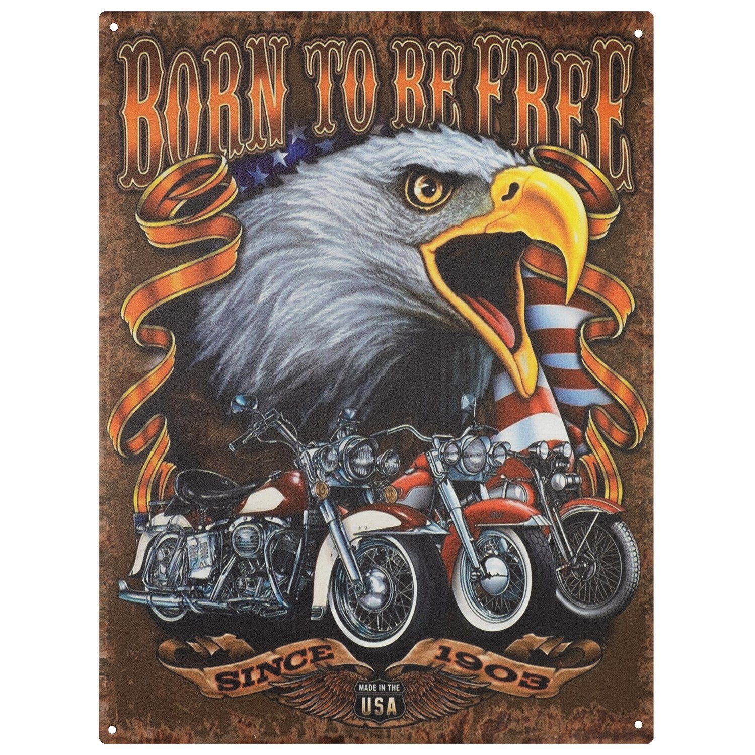 Metallschild Blechschild Born To Be Free USA Eagle
