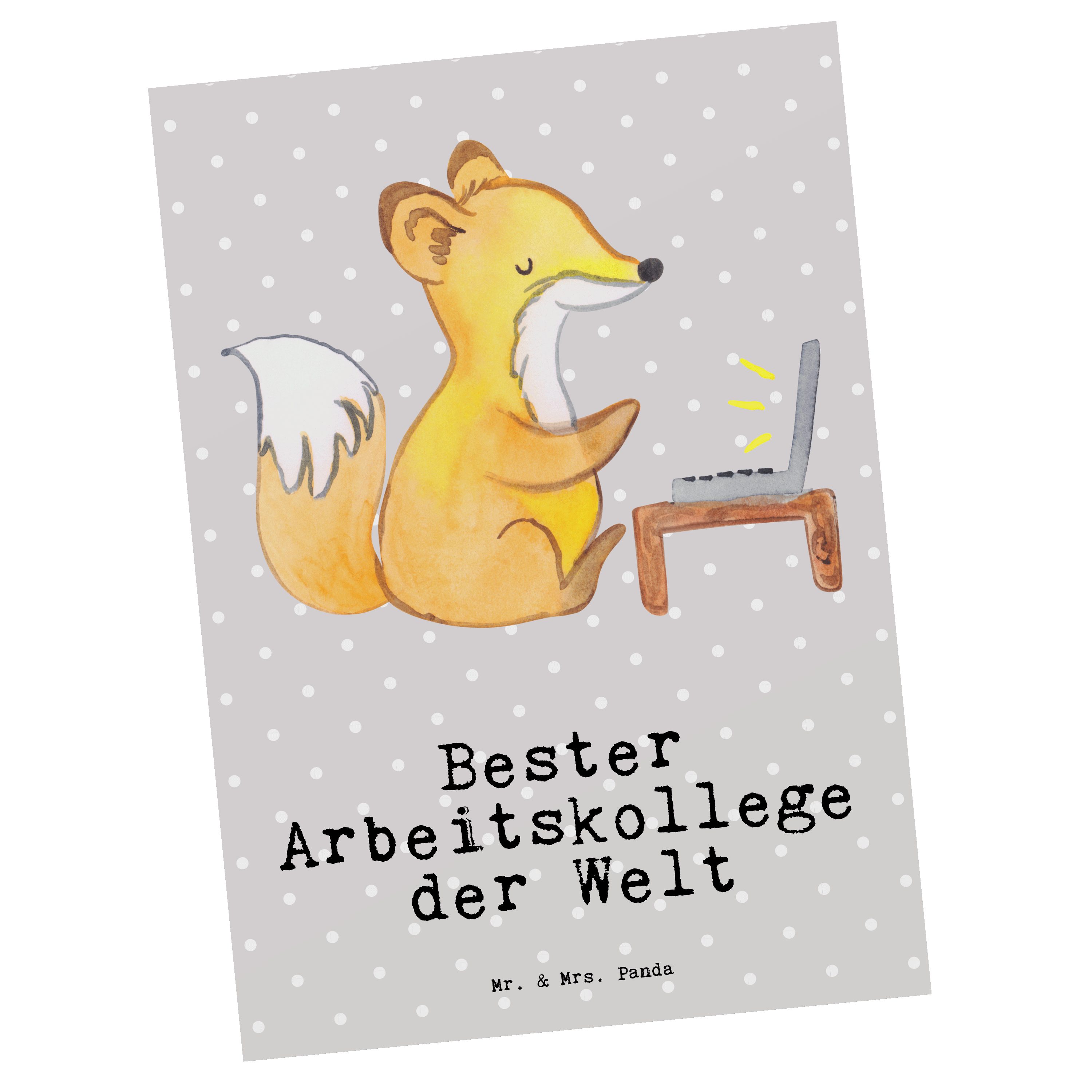 Mr. & Mrs. Panda Postkarte Fuchs Bester Arbeitskollege der Welt - Grau Pastell - Geschenk, Danke