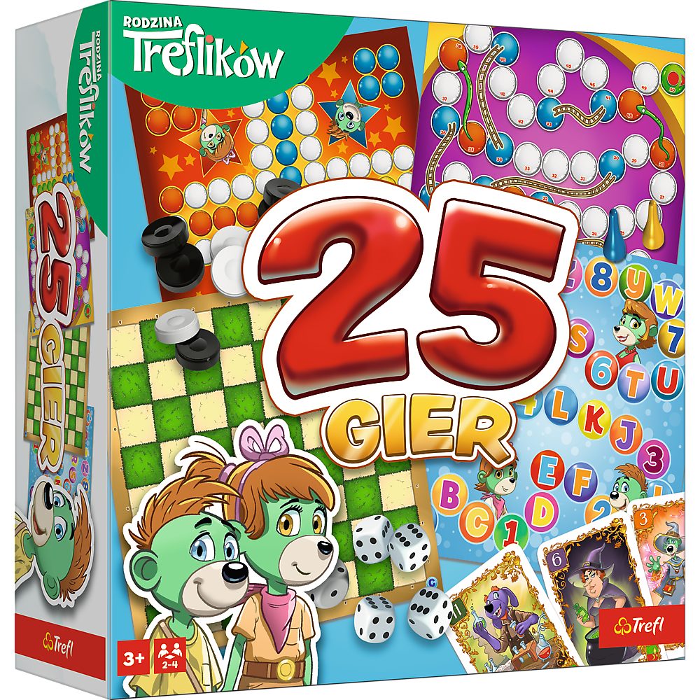 Trefl Spiel Spielesammlung Familienspiele Gesellschaftsspiele, Kaleidoskop 25 Spiele, 25 Spiele in einer Box, 2-4 Spieler, ab 3 Jahren